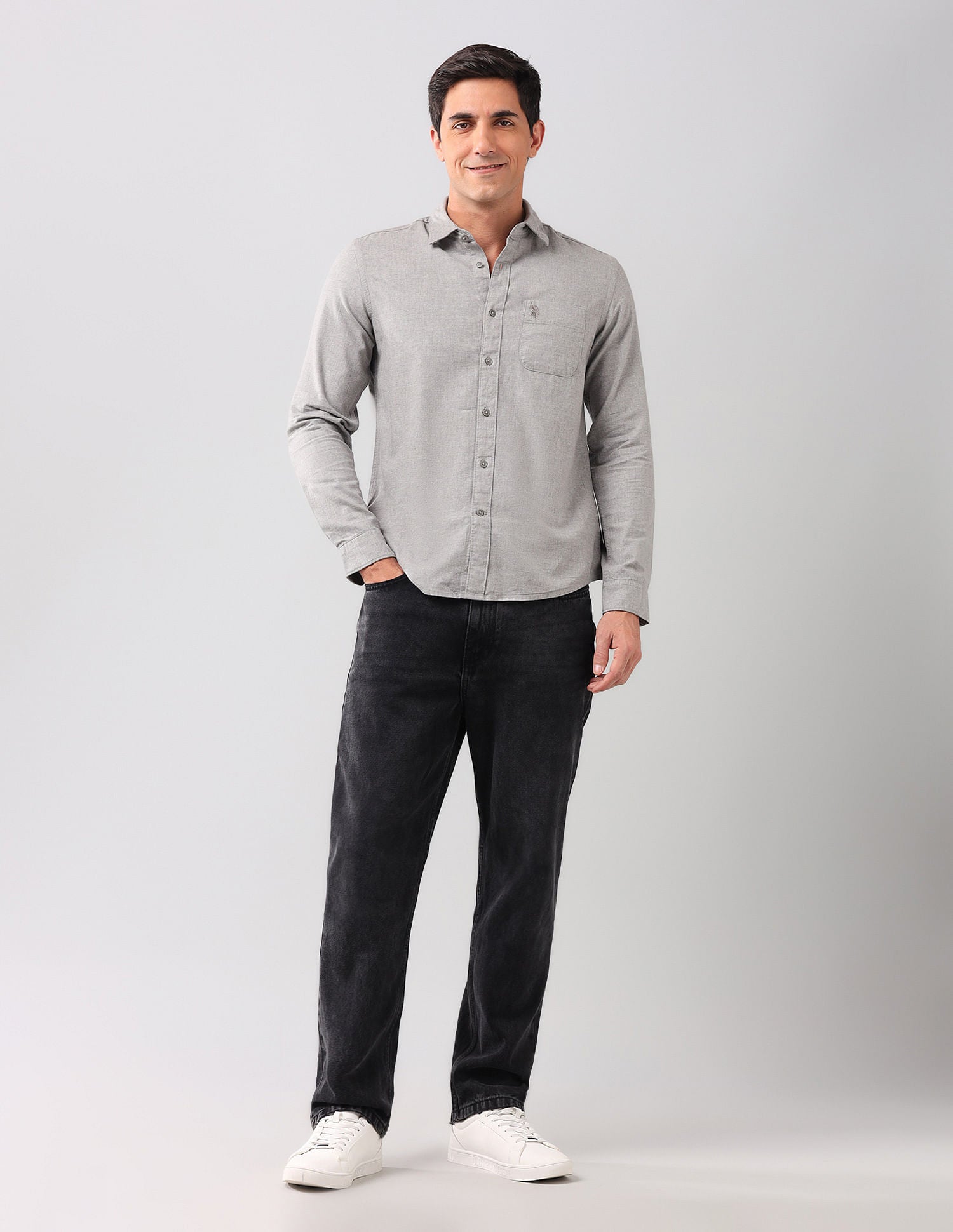 Heathered Pure Cotton Shirt Light Grey - U.S. POLO ASSN. | Large