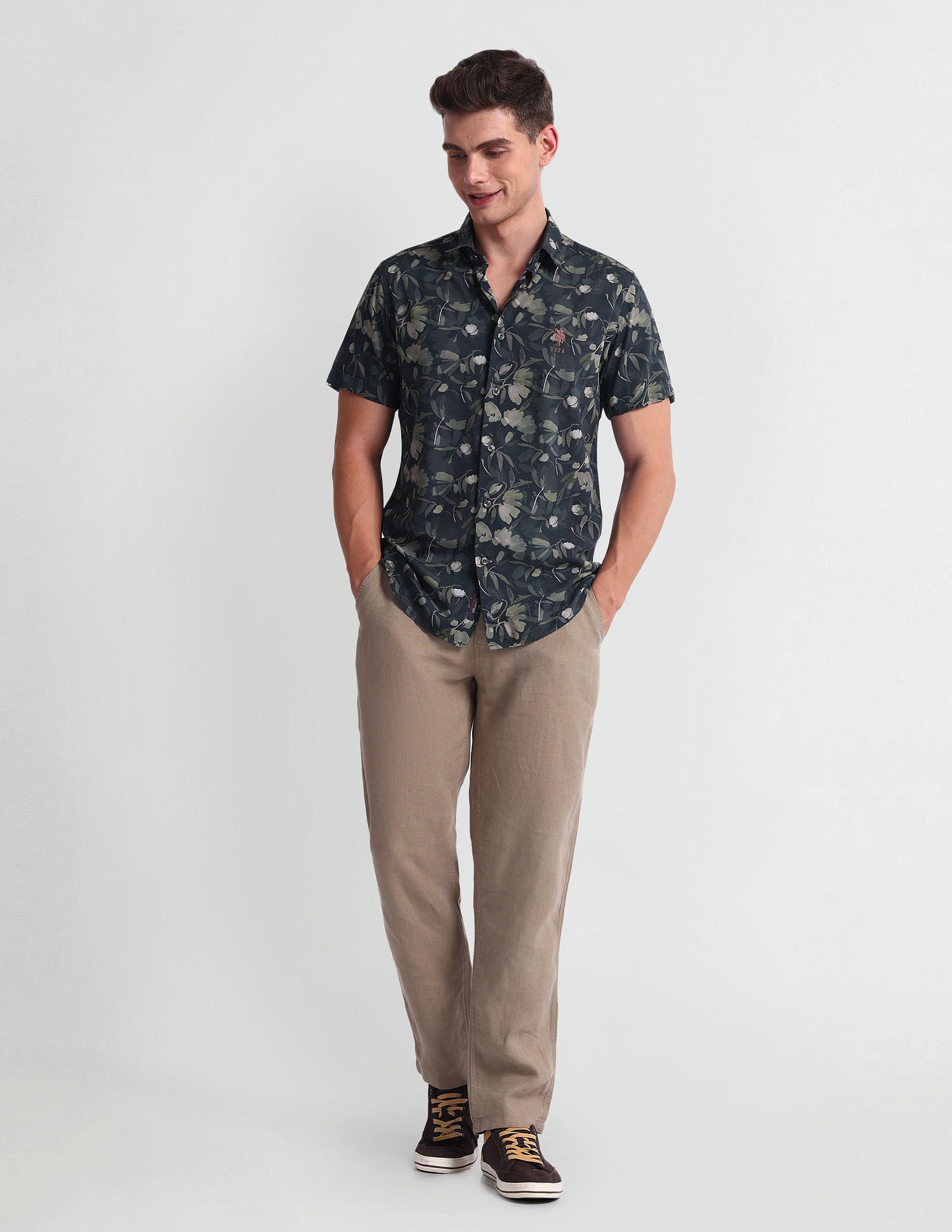 Floral Print Slim Fit Shirt Navy - U.S. POLO ASSN. | Large