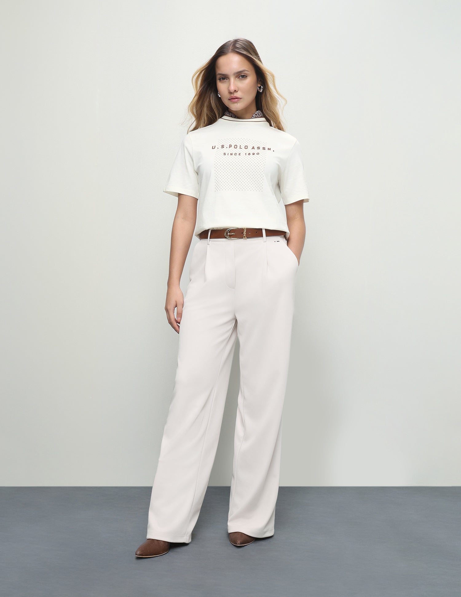 Embellished Boxy Fit T-Shirt Off-White - U.S. Polo Assn. India | Large