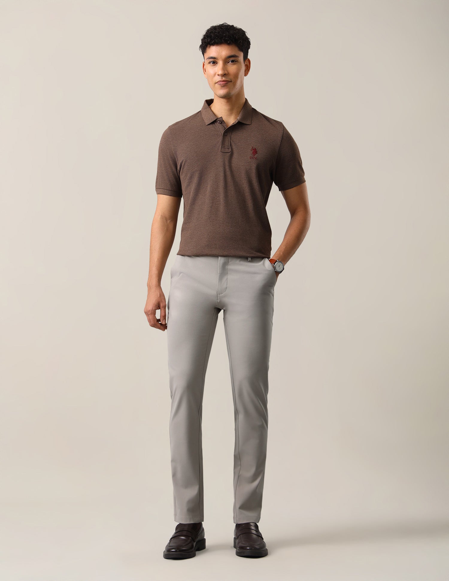 Denver Slim Fit Satin Trousers Ecru - U.S. Polo Assn. India | Large