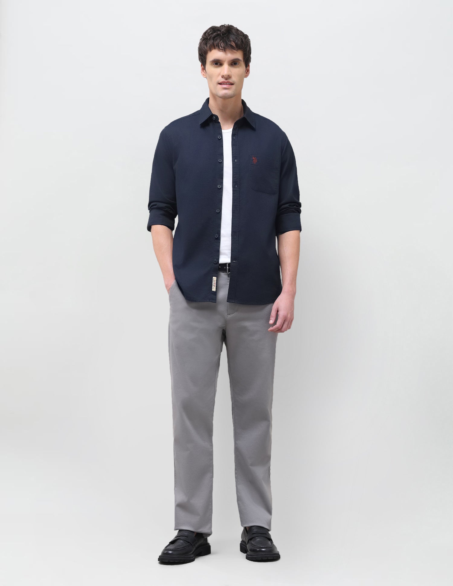 Textured Regular Fit Shirt Navy - U.S. Polo Assn. India | Large