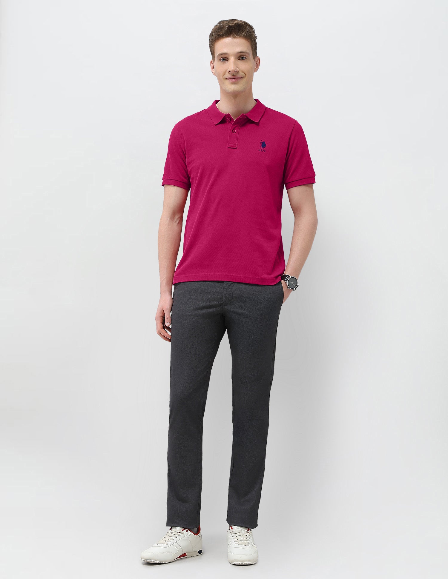 Solid Slim Fit Polo Shirt Pink - U.S. Polo Assn. India | Large
