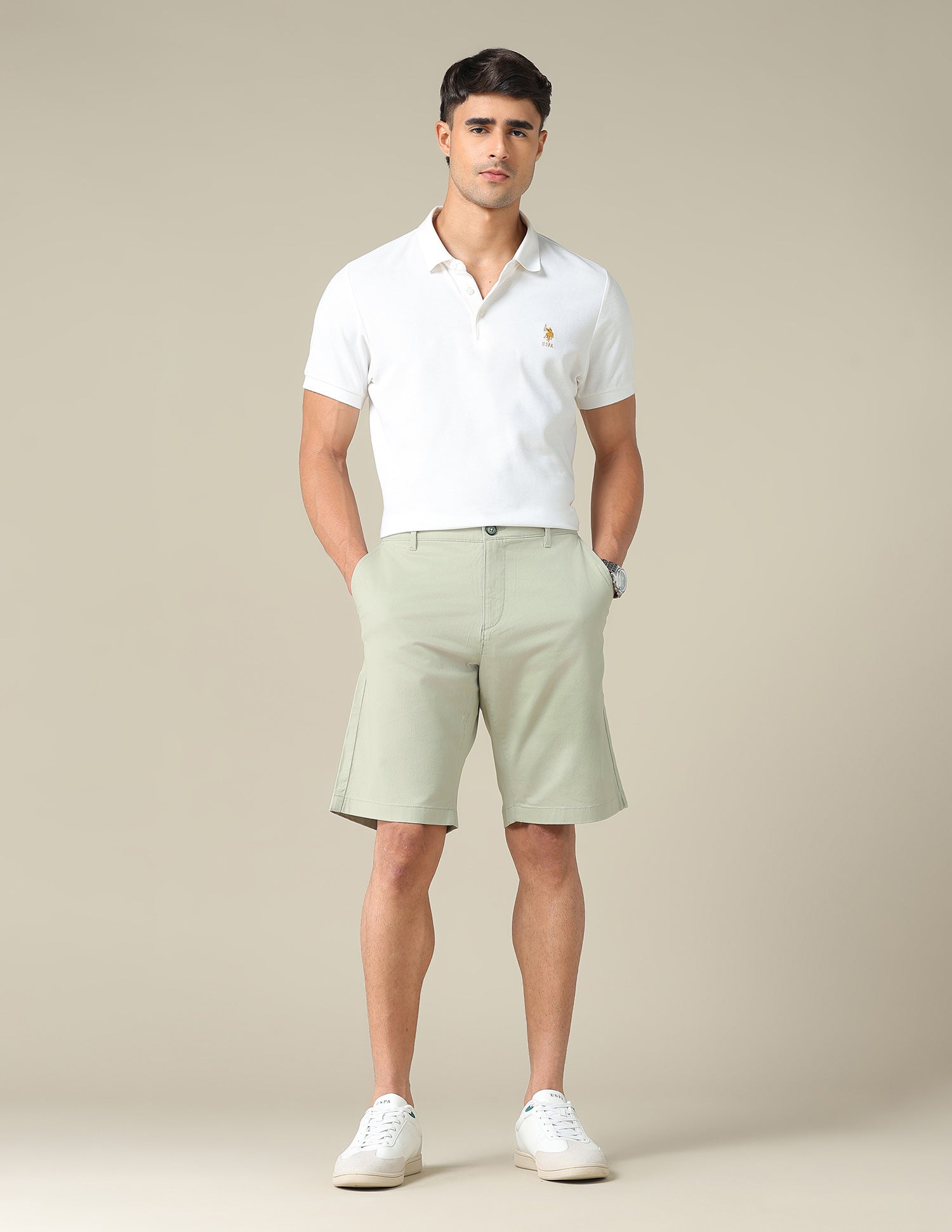 Solid Slim Fit Shorts Sage - U.S. POLO ASSN. | Large