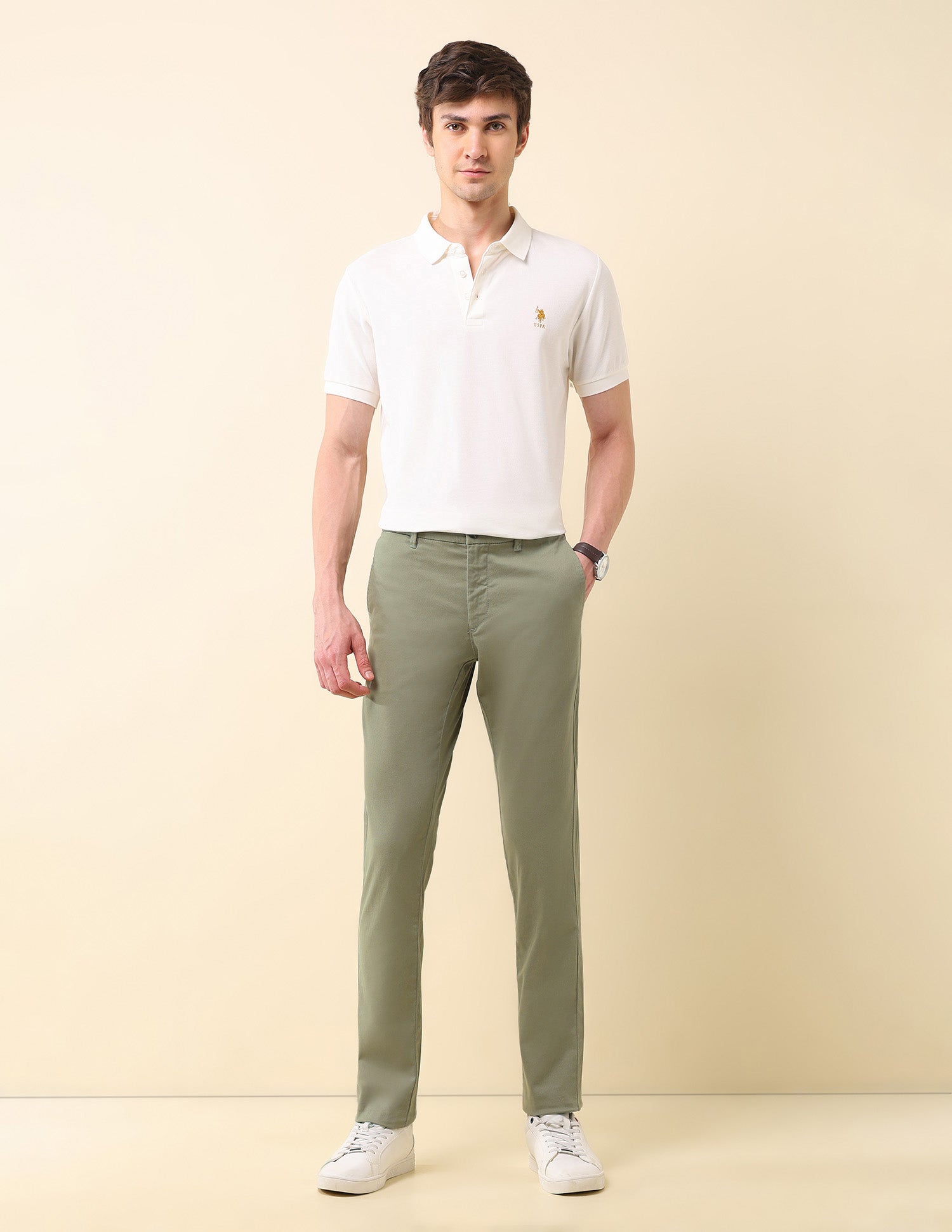 Mid Rise Denver Slim Fit Trousers Light Olive - U.S. Polo Assn. India | Large