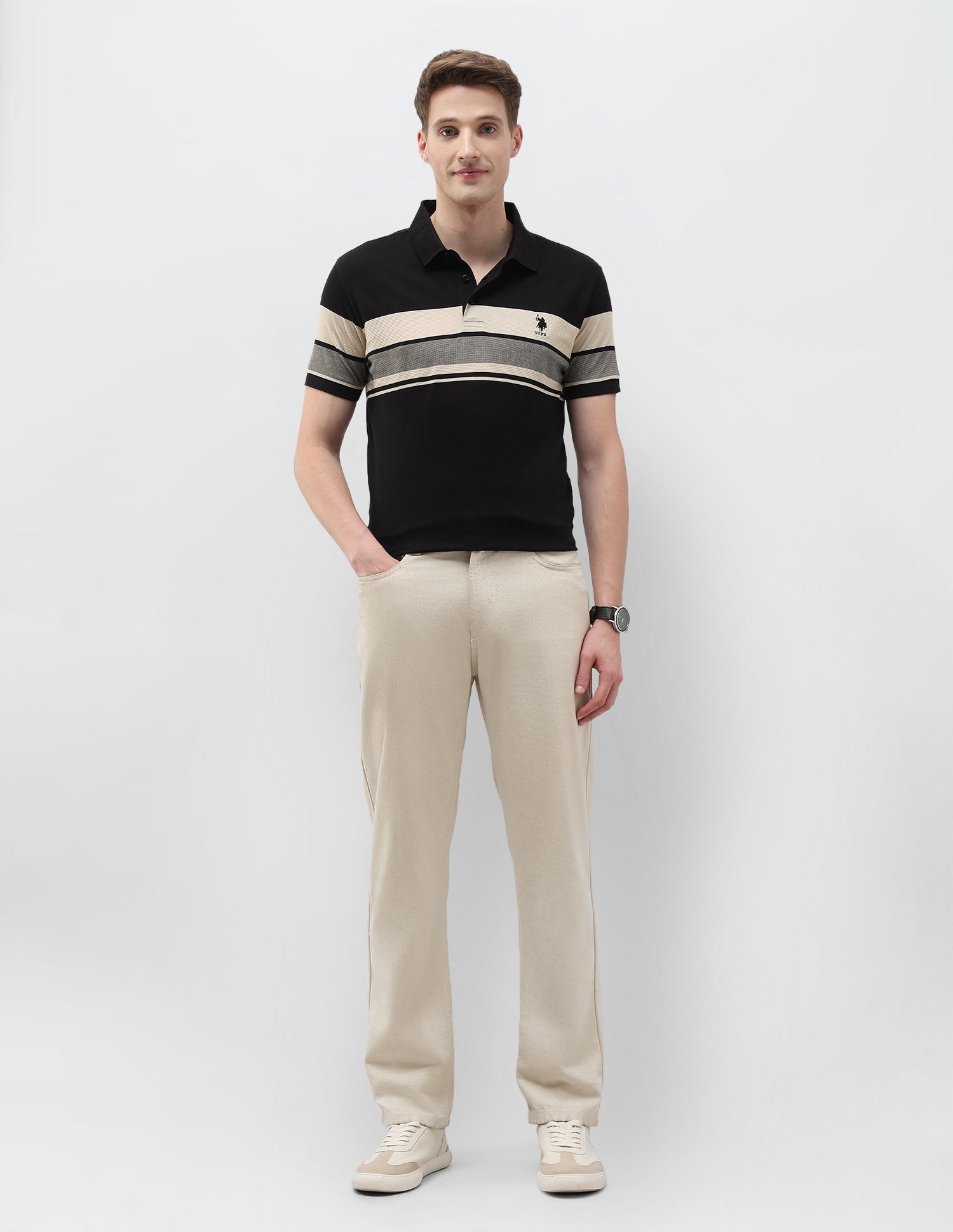 Horizontal Striped Slim Fit Polo Shirt Black - U.S. POLO ASSN. | Large