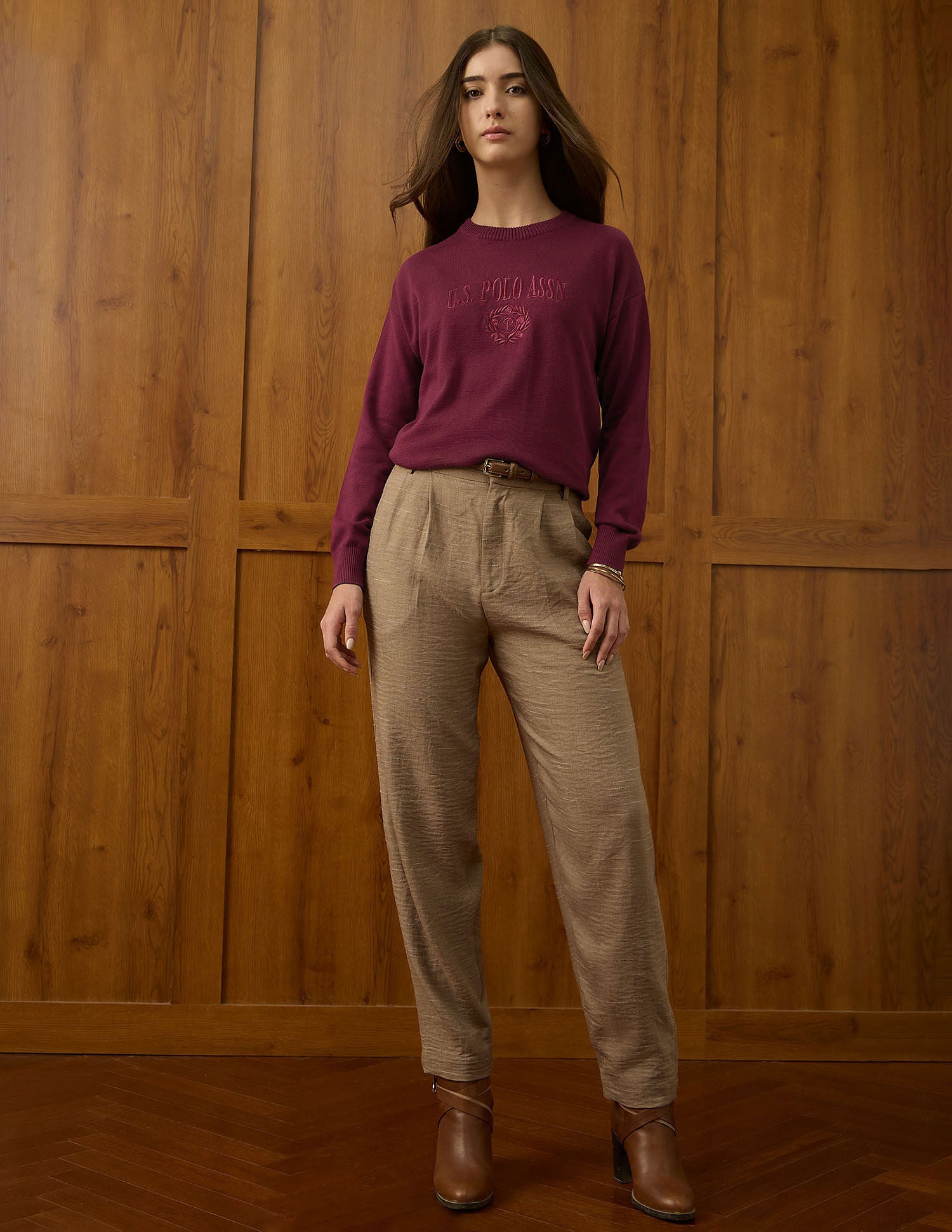 Relaxed Fit Drop Shoulder Sweatshirt Maroon - U.S. POLO ASSN. | Large