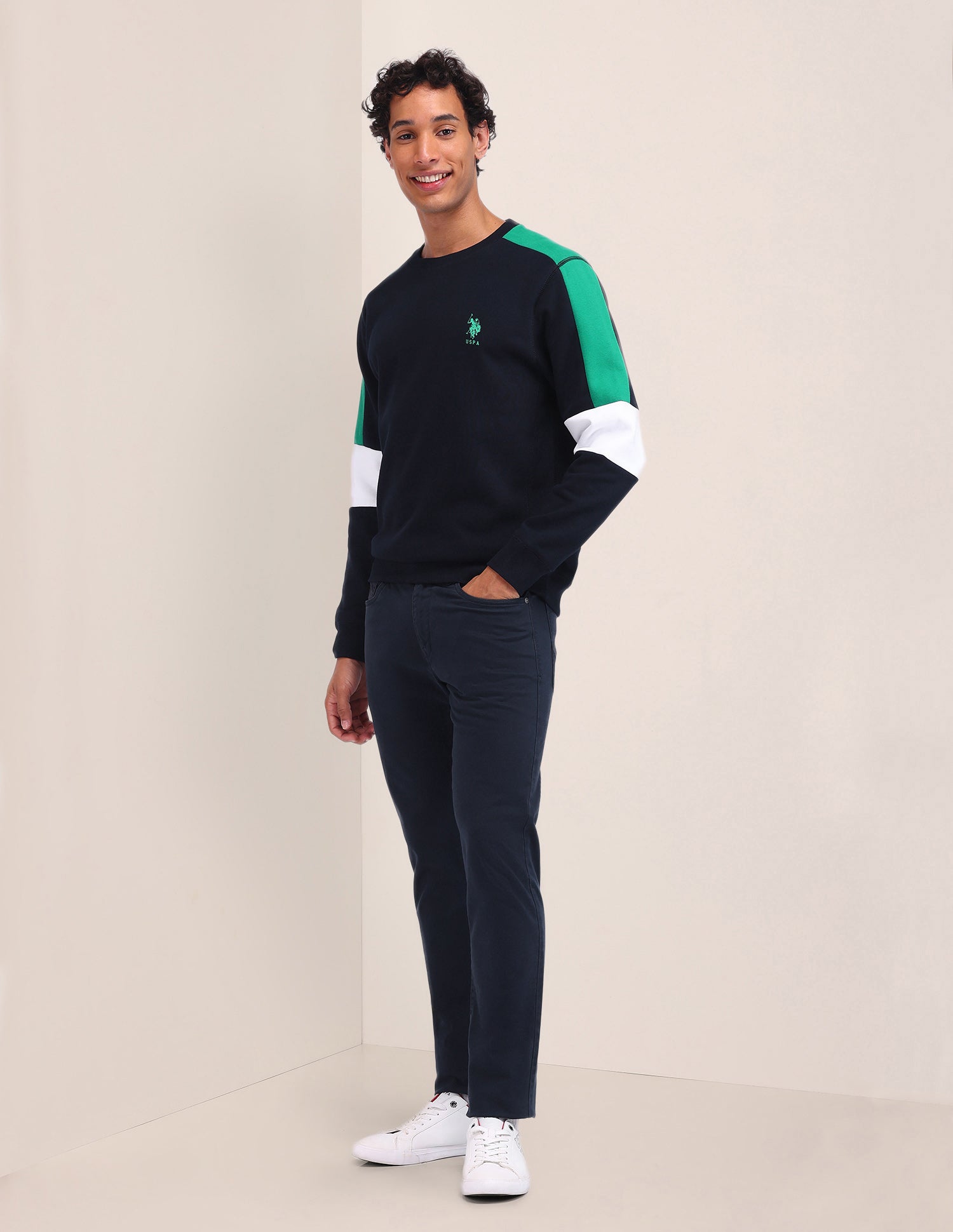 Colour Blocked Regular Fit Sweatshirt Navy - U.S. Polo Assn. India | Large