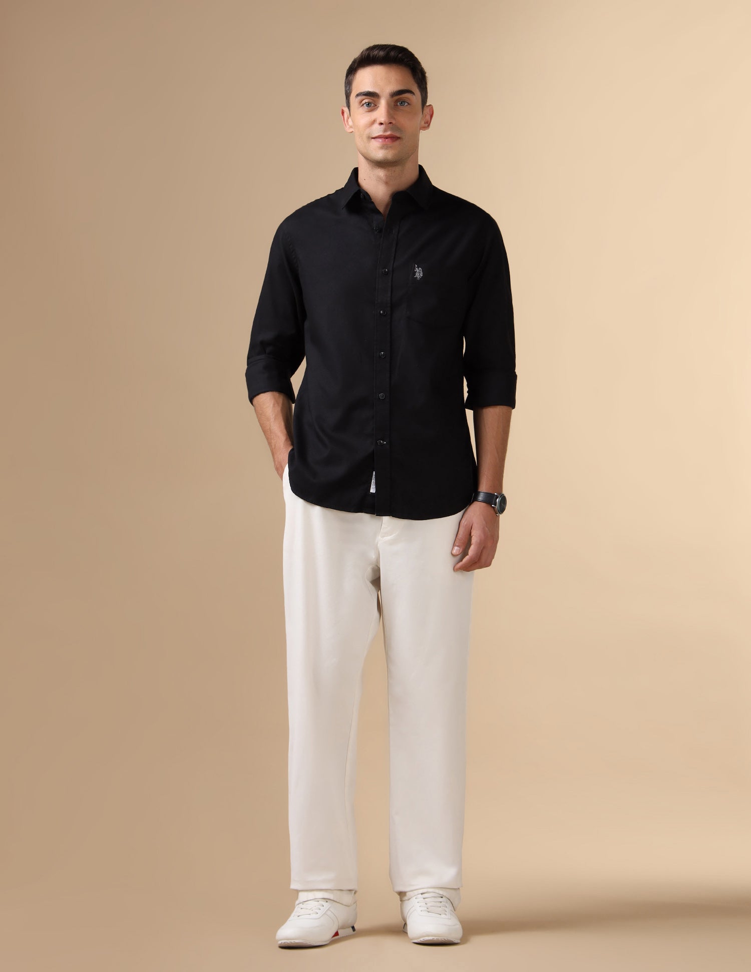 Dobby Pure Cotton Shirt Black - U.S. POLO ASSN. | Large