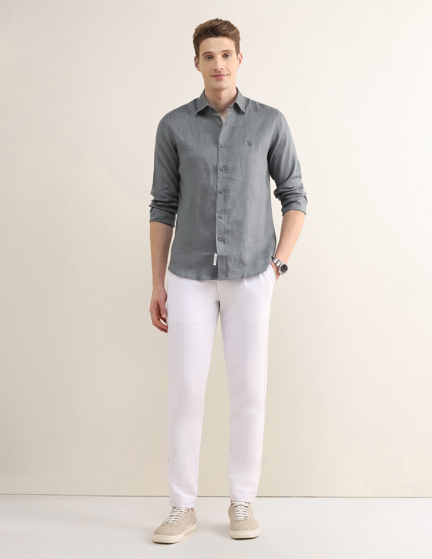Solid Regular Fit Shirt Dark Grey - U.S. Polo Assn. India | Large