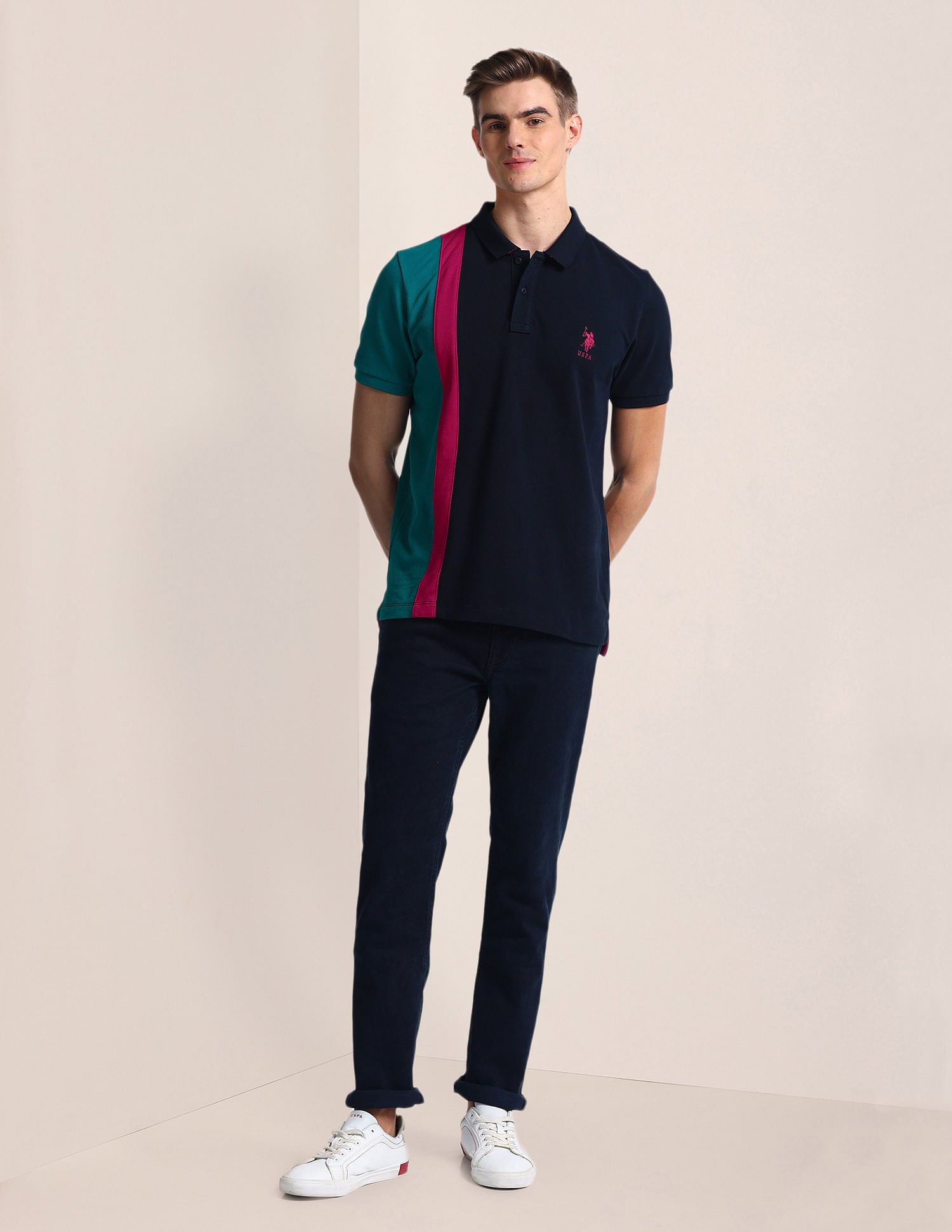 Slim Fit Colour Block Polo Shirt Navy - U.S. Polo Assn. India | Large