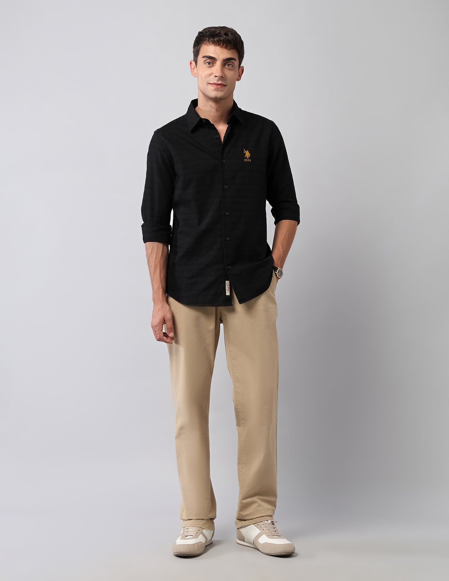 Textured Regular Fit Shirt Black - U.S. Polo Assn. India | Large
