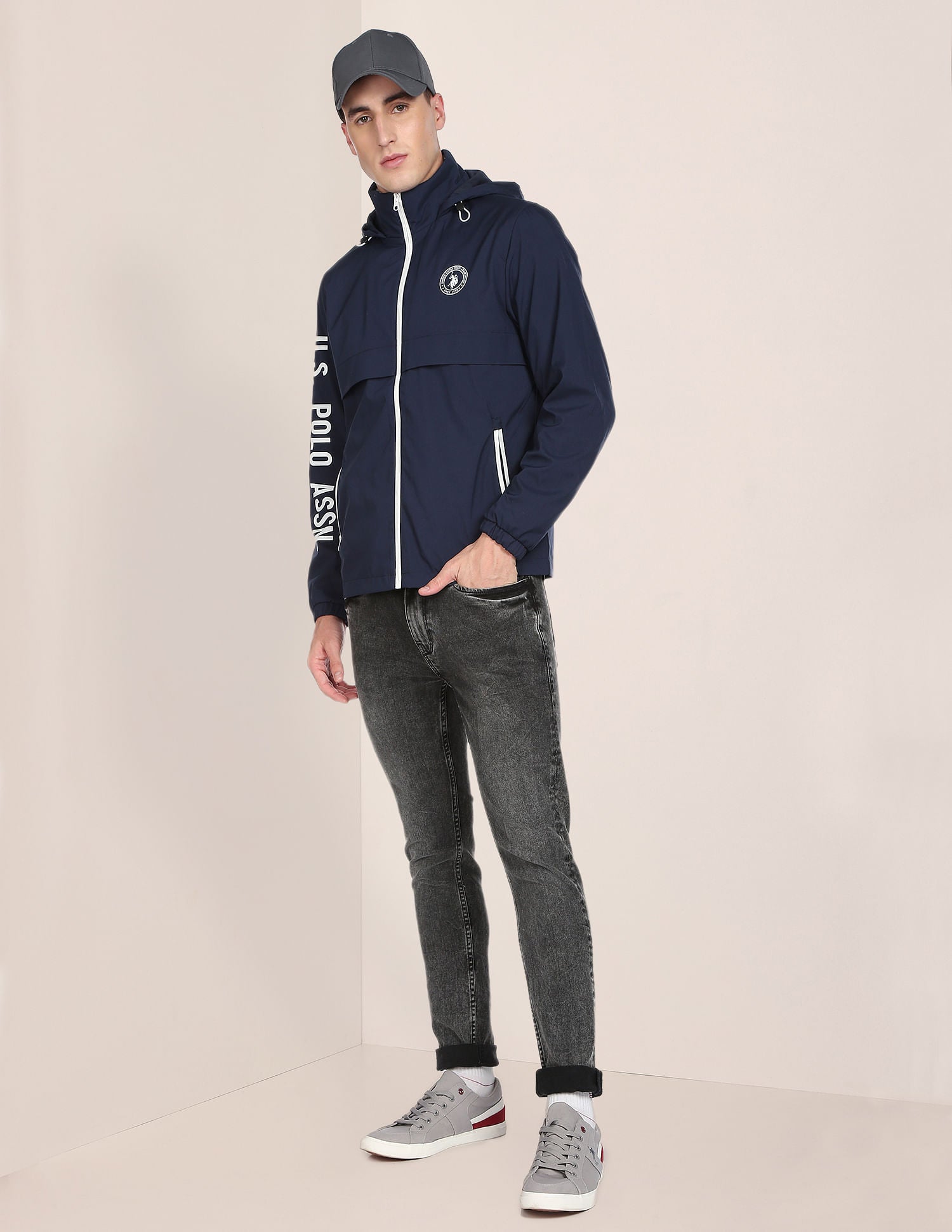Brand Print Detachable Hood Casual Jacket Navy - U.S. POLO ASSN. | Large