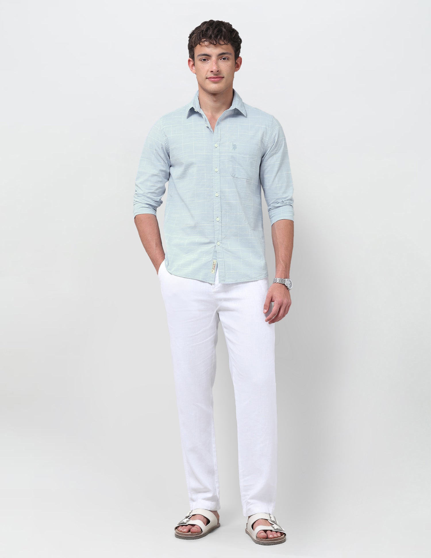 Windowpane Checked Jaquard Shirt Aqua - U.S. Polo Assn. India | Large