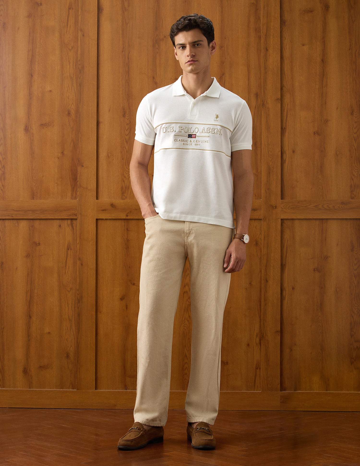 Brand Embroidered Slim Fit Polo Shirt Off White - U.S. Polo Assn. India | Large
