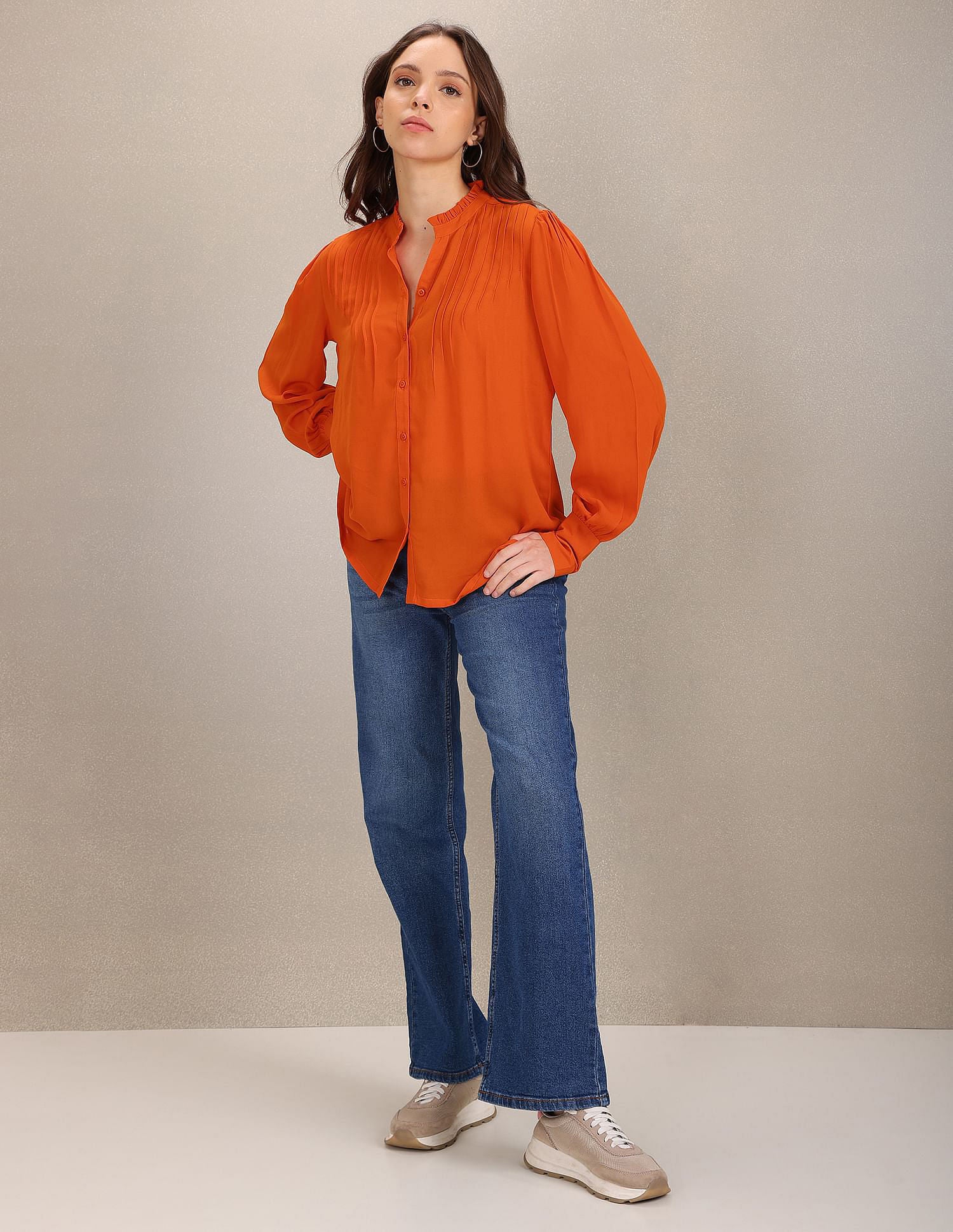 Stand Collar Pleated Solid Top Red - U.S. POLO ASSN. | Large