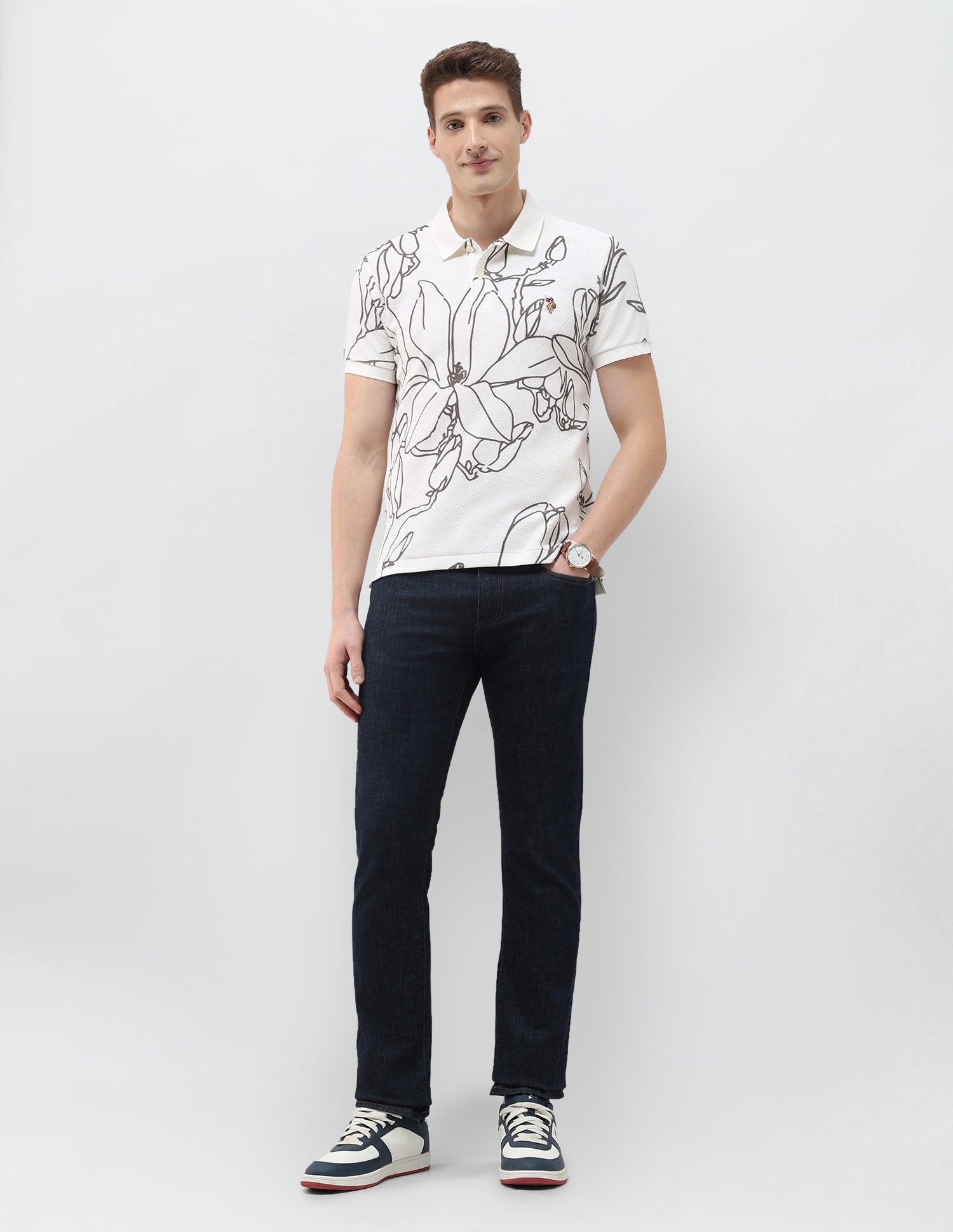 Floral Printed Summer House Polo Shirt Ivory - U.S. Polo Assn. India | Large