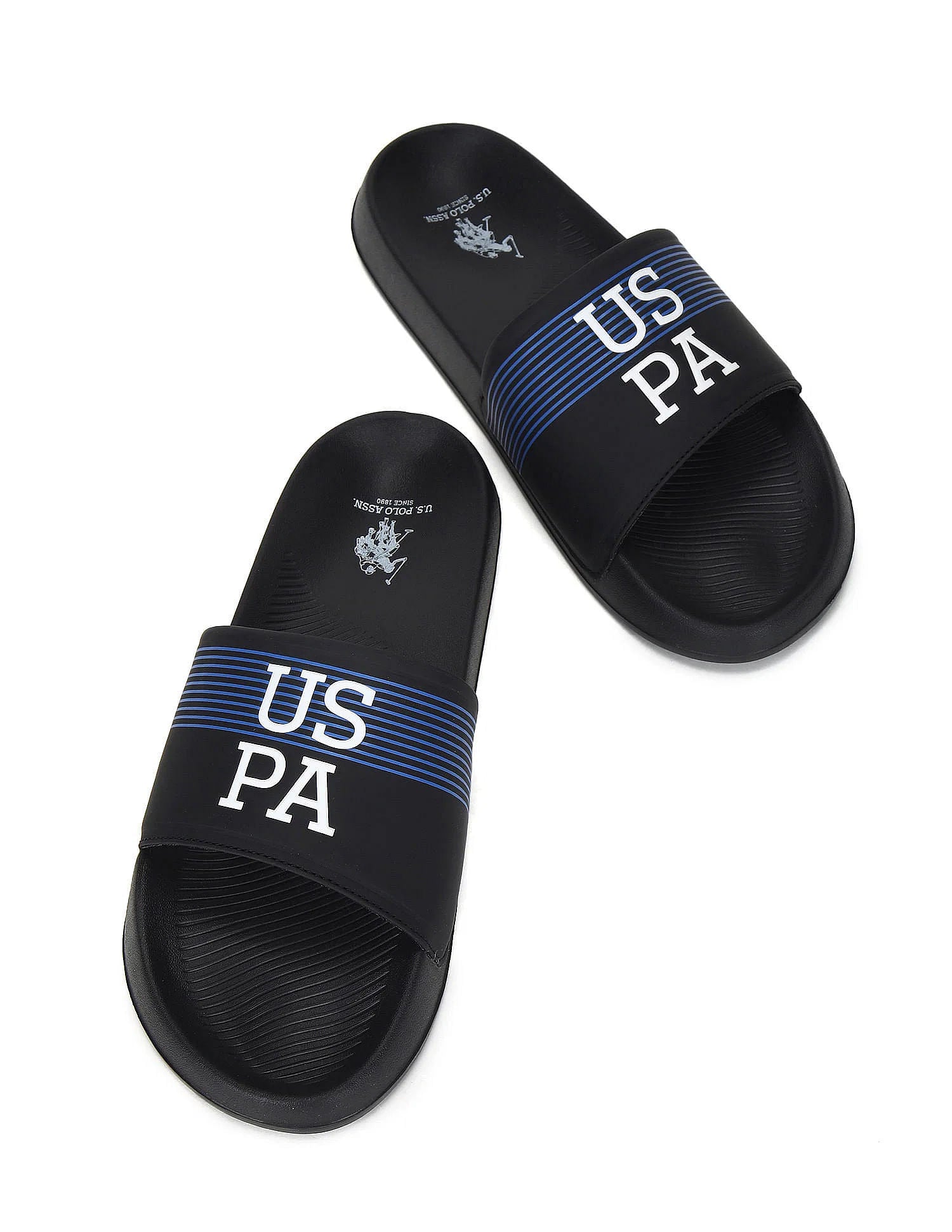 Men Brand Print Beesley 5.0 Blk Slides Black - U.S. Polo Assn. India | Large