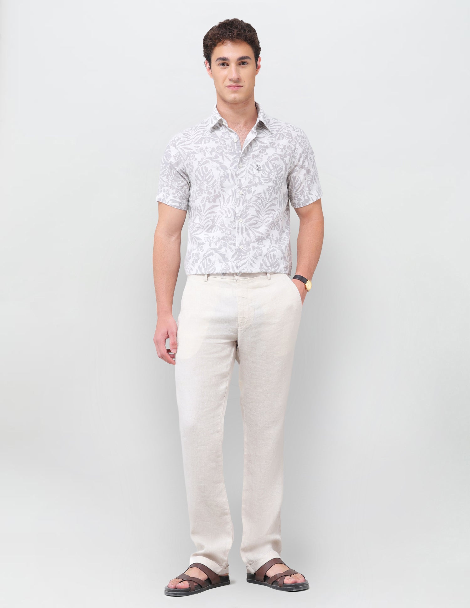 Satin Riley Straight Fit Trousers Stone - U.S. Polo Assn. India | Large