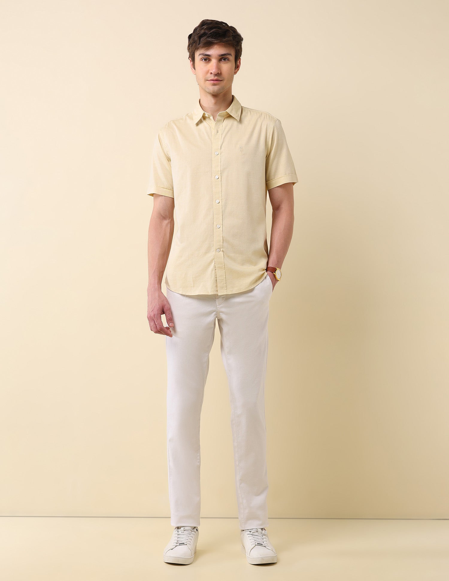 Solid Tailored Fit Pure Cotton Shirt Light Grey - U.S. Polo Assn. India | Large