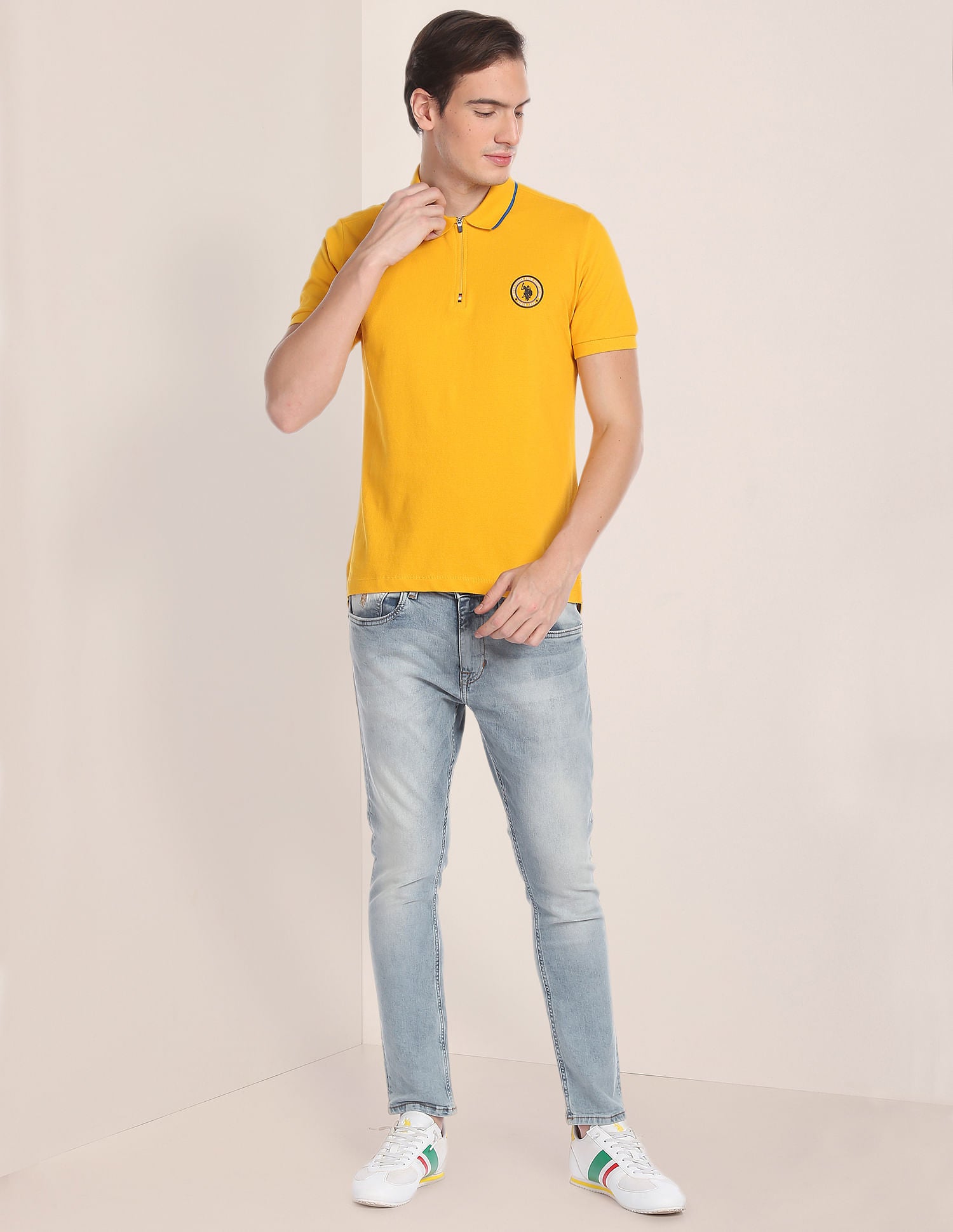 Solid Jacquard Polo Shirt Mustard - U.S. Polo Assn. India | Large