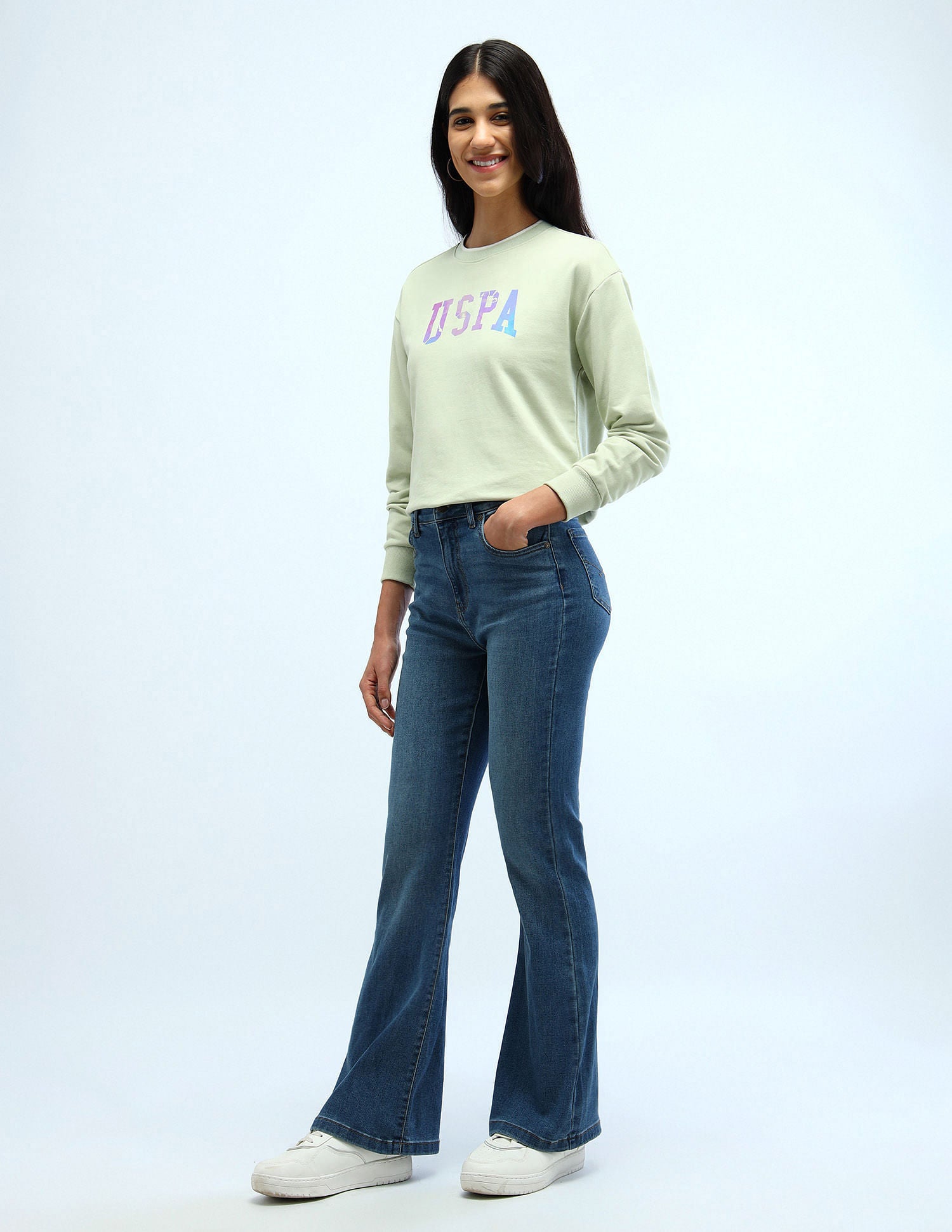 Drop Shoulder Holographic Print Sweatshirt Mint - U.S. POLO ASSN. | Large