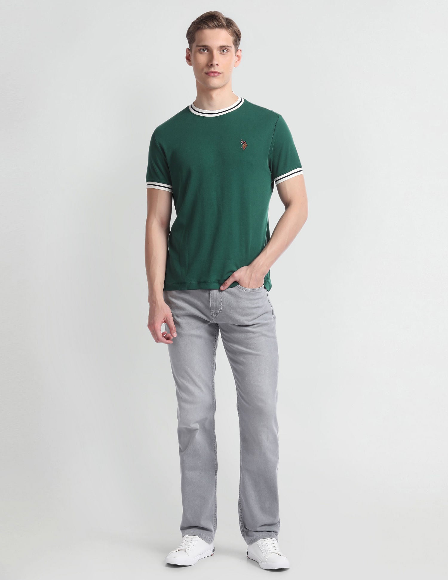 Crew Neck Solid T-Shirt Green - U.S. Polo Assn. India | Large