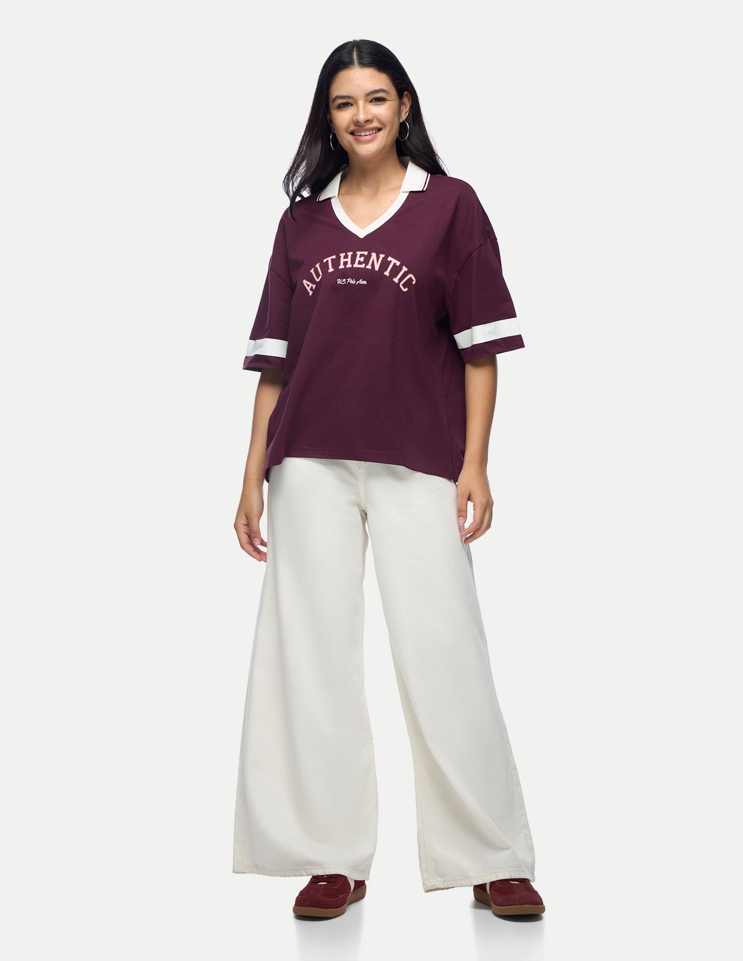 Typographic Printed Boxy Fit Polo Shirt Wine - U.S. Polo Assn. India | Large