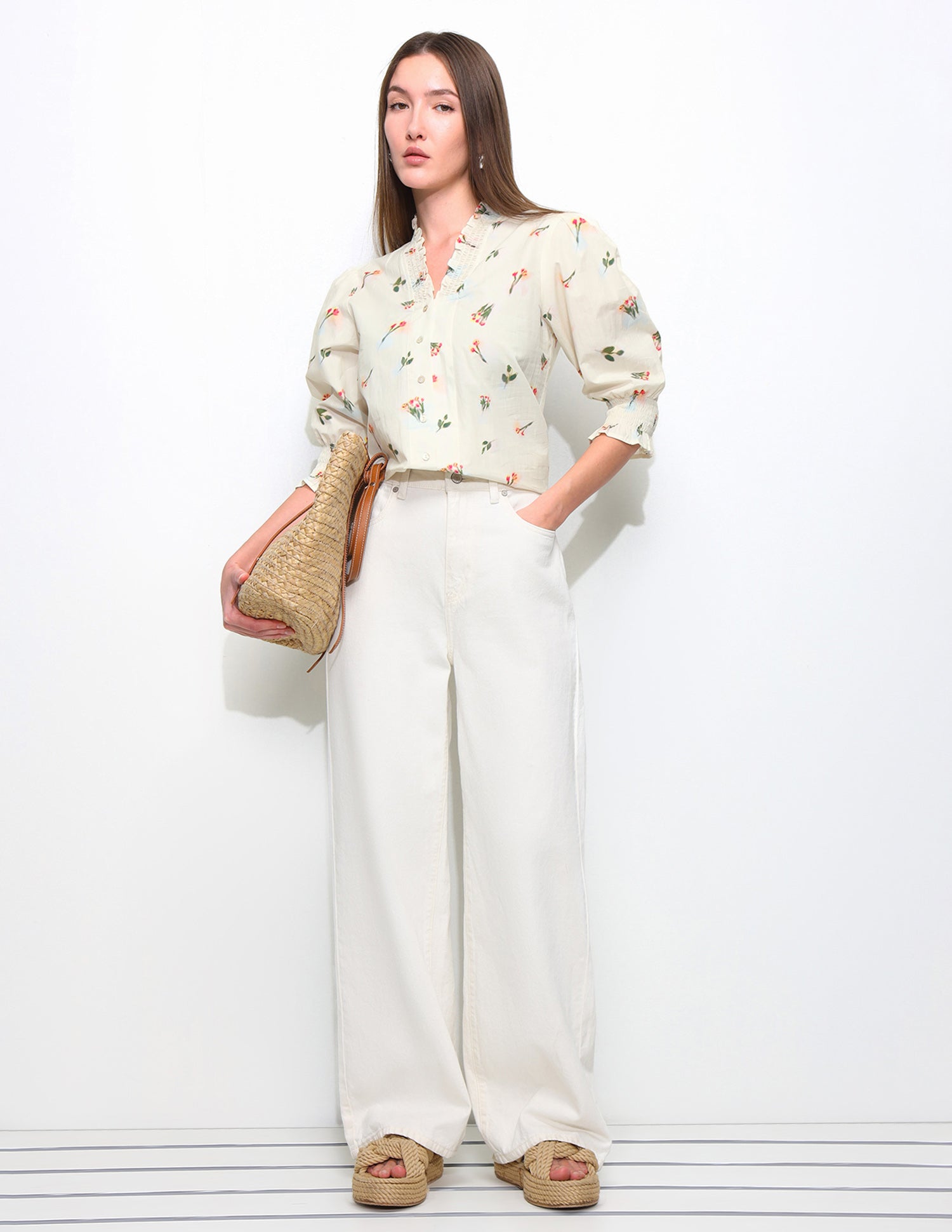 Smocking Floral Printed Top Off White - U.S. Polo Assn. India | Large