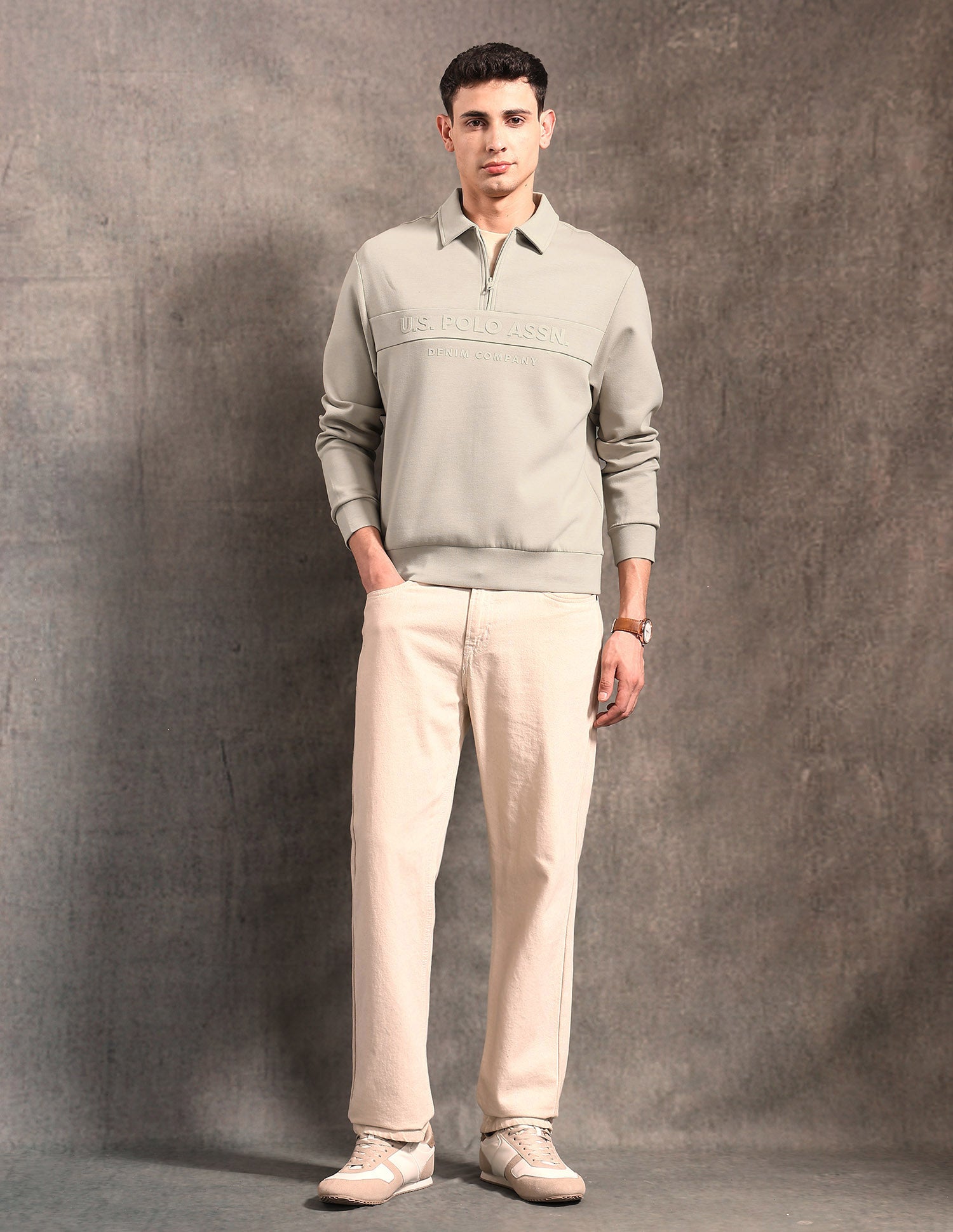 Black & Gold Regular Fit Sweatshirt Beige - U.S. POLO ASSN. | Large