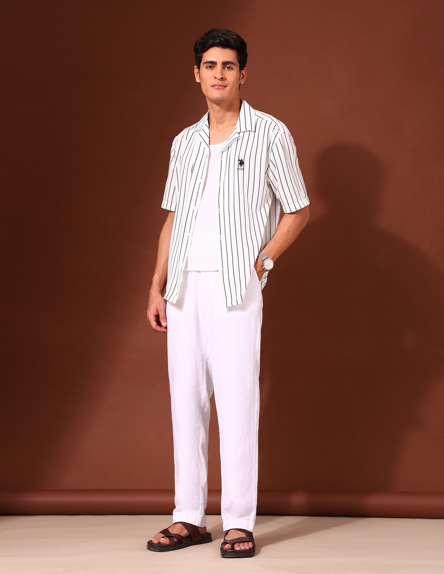 Vertical Striped Tailored Fit Shirt White - U.S. Polo Assn. India | Large