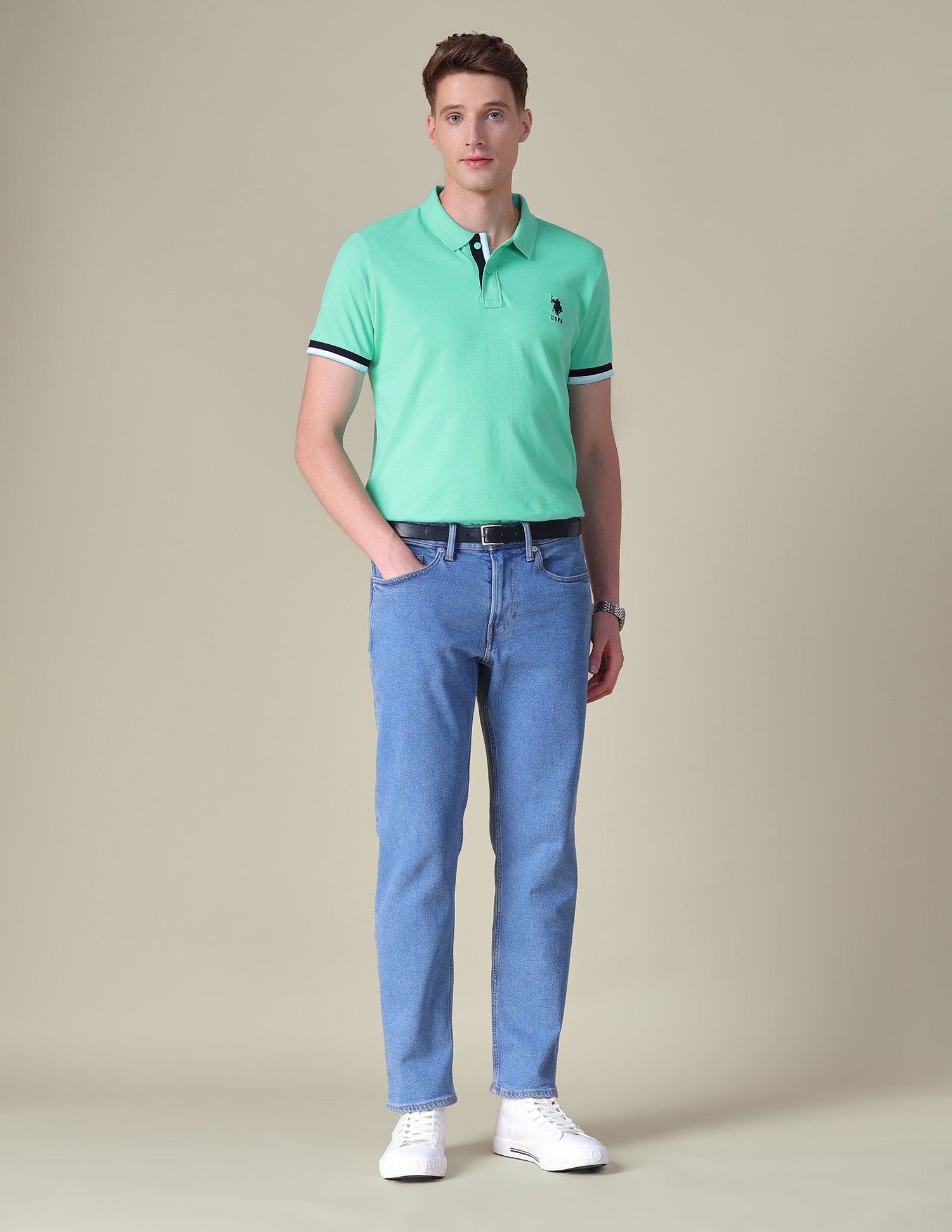 Solid Regular Fit Polo Shirt Light Green - U.S. POLO ASSN. | Large