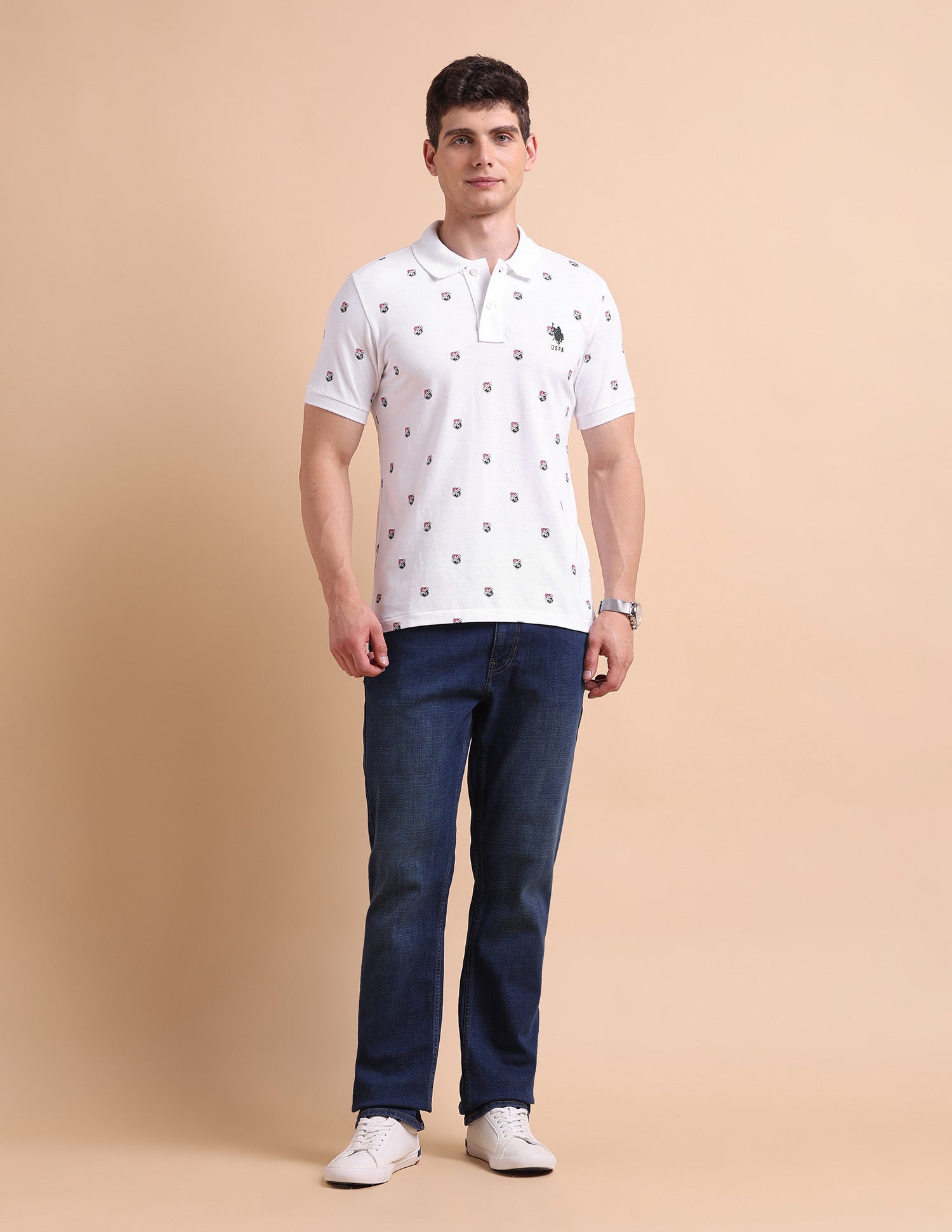 Shield Print Polo Shirt White - U.S. POLO ASSN. | Large