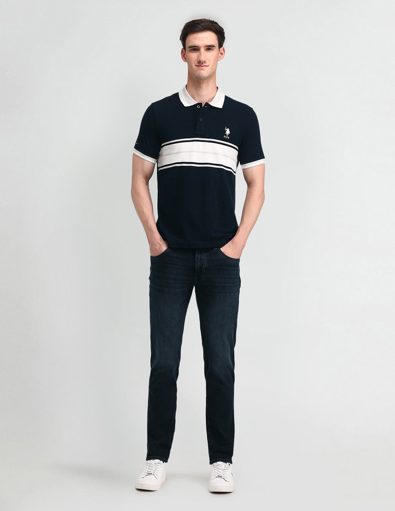 Muscle Fit Colour Block Polo Shirt Navy - U.S. POLO ASSN. | Large