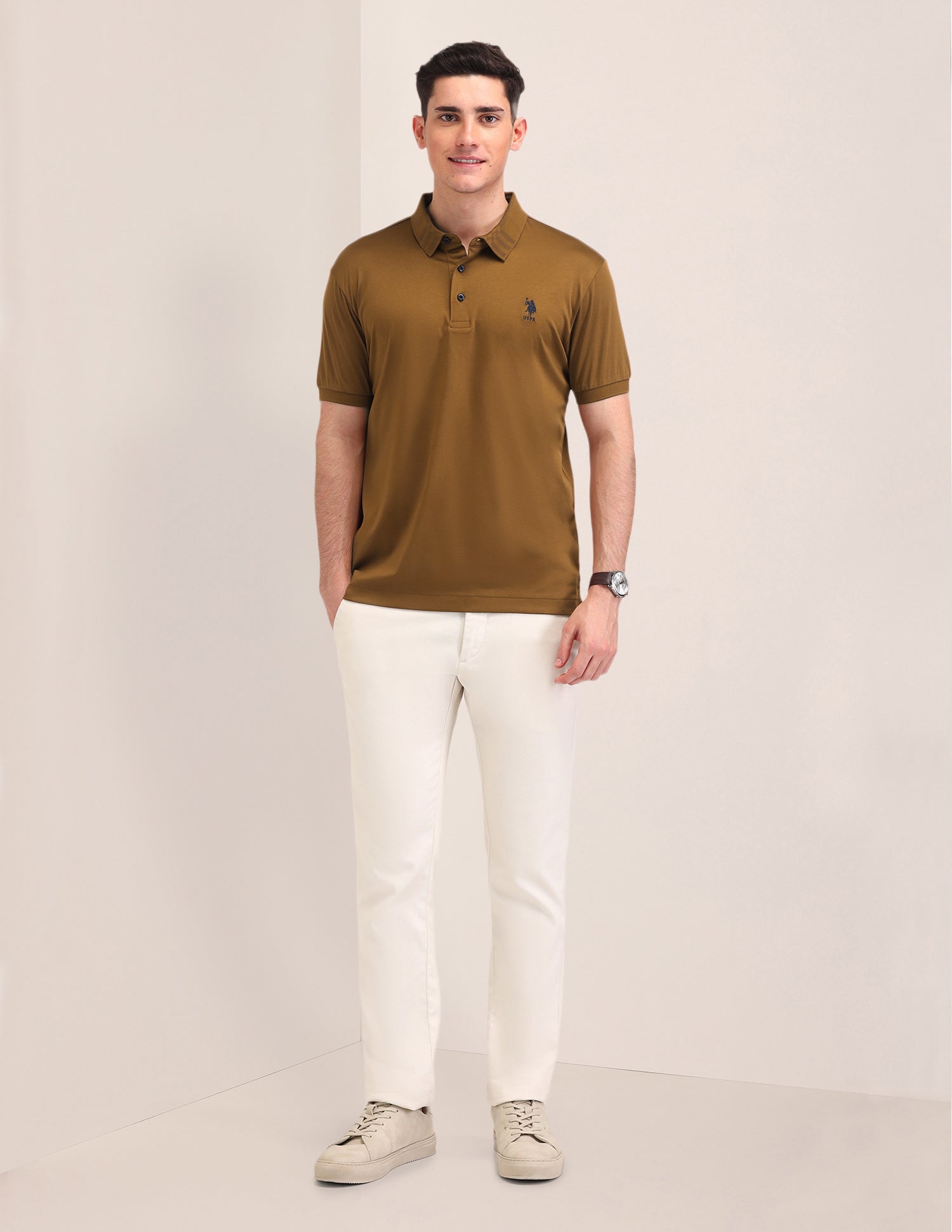 Slim Fit Cotton Polo Shirt Gold - U.S. Polo Assn. India | Large