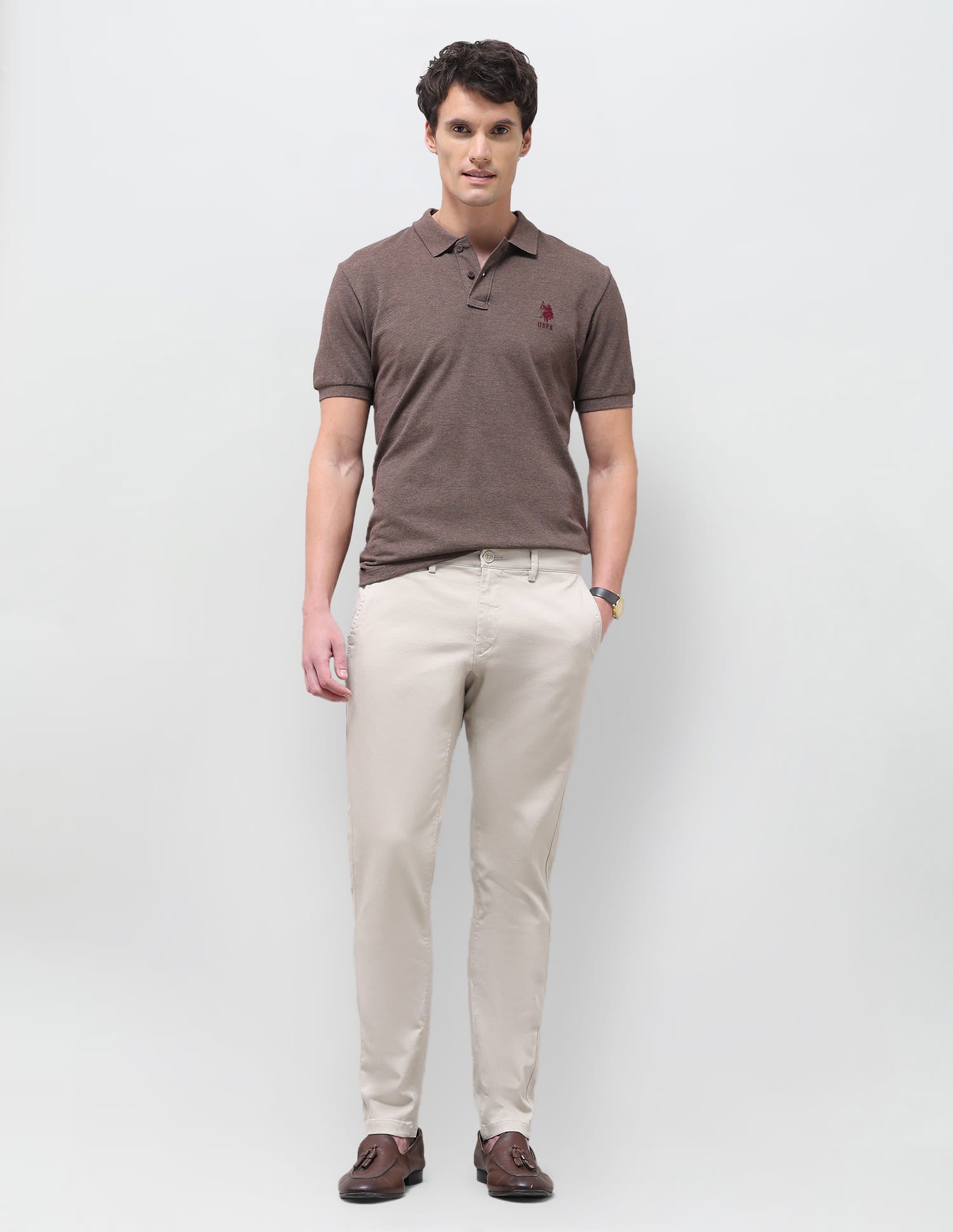 Solid Austin Slim Fit Trouser Beige - U.S. Polo Assn. India | Large