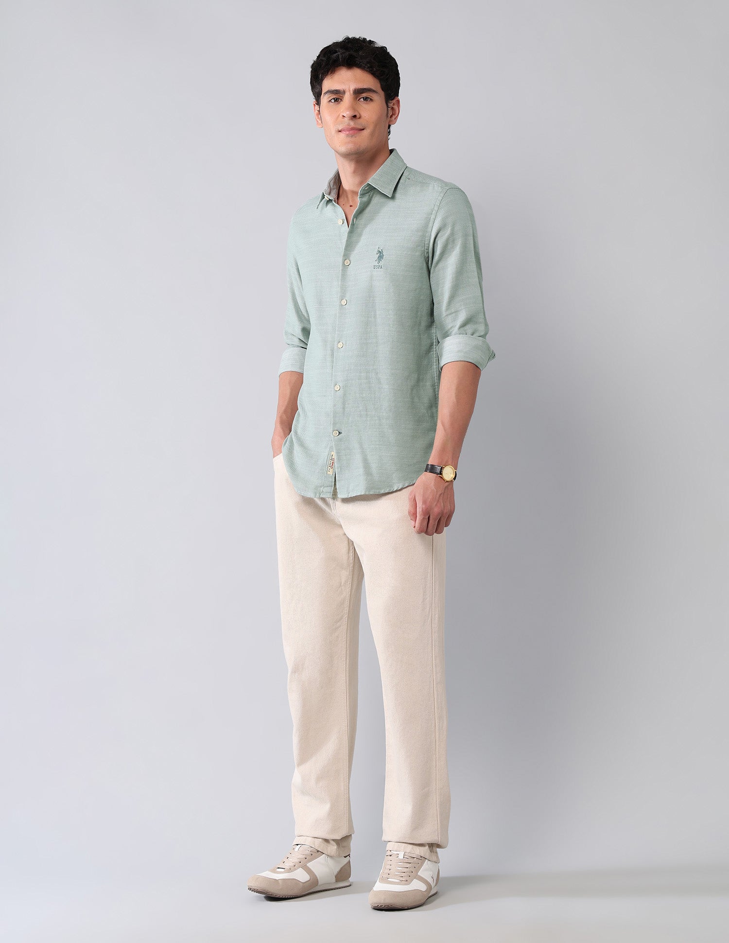 All-Over Printed Pure Cotton Shirt Green - U.S. Polo Assn. India | Large
