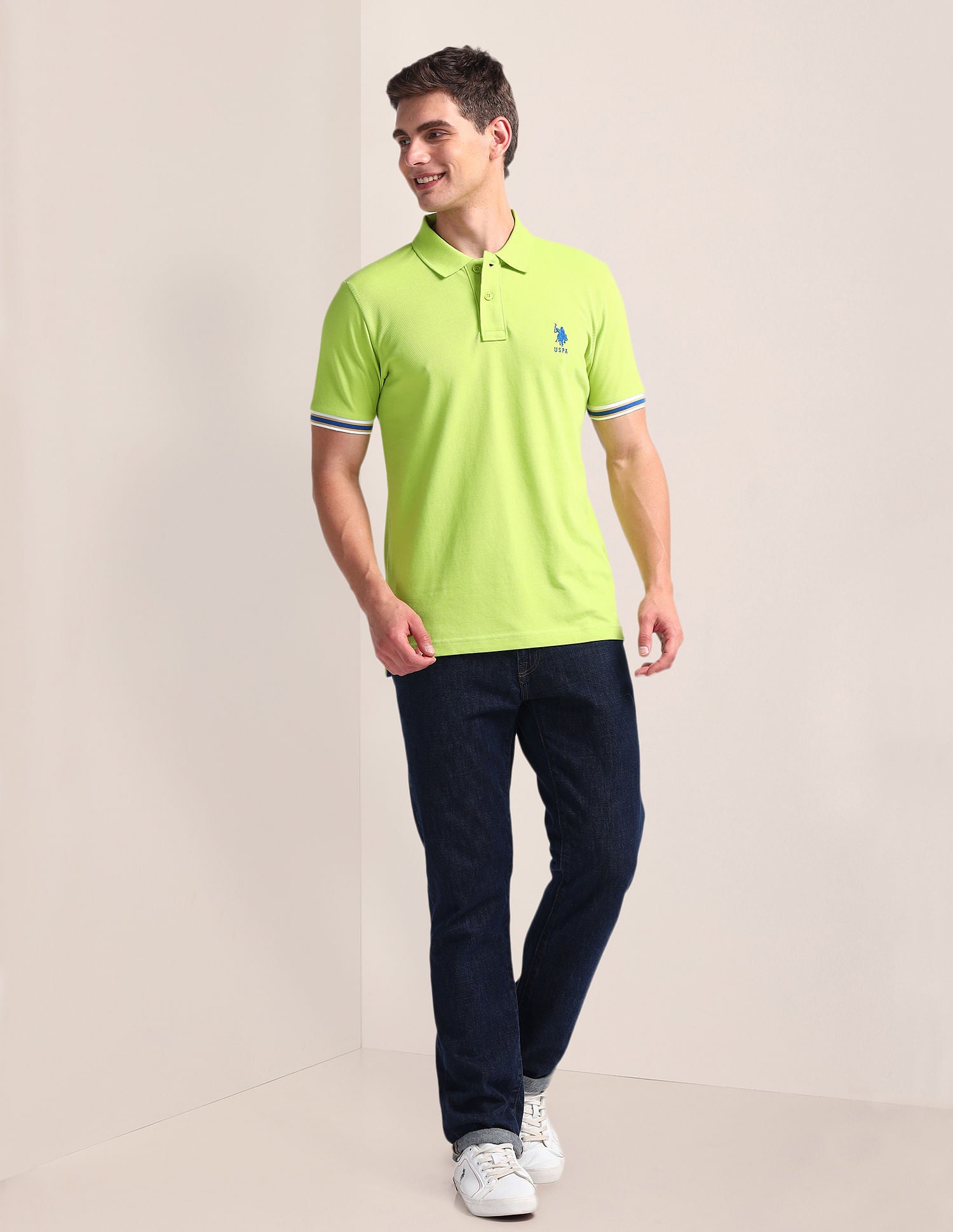 Tipped Sleeve Hem Slim Polo Shirt Light Green - U.S. Polo Assn. India | Large