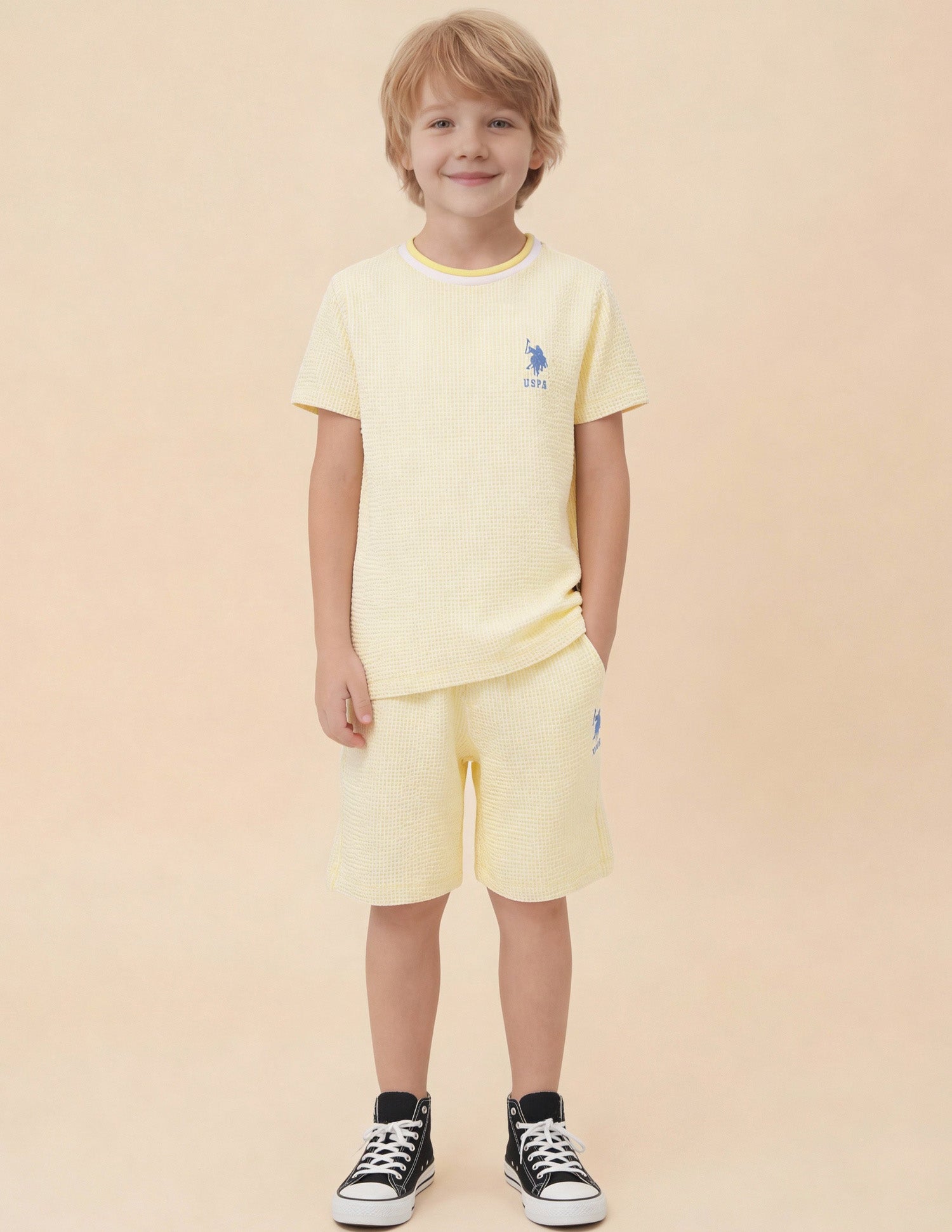 Boys Textured Regular Fit T-Shirt Light Yellow - U.S. Polo Assn. India | Large