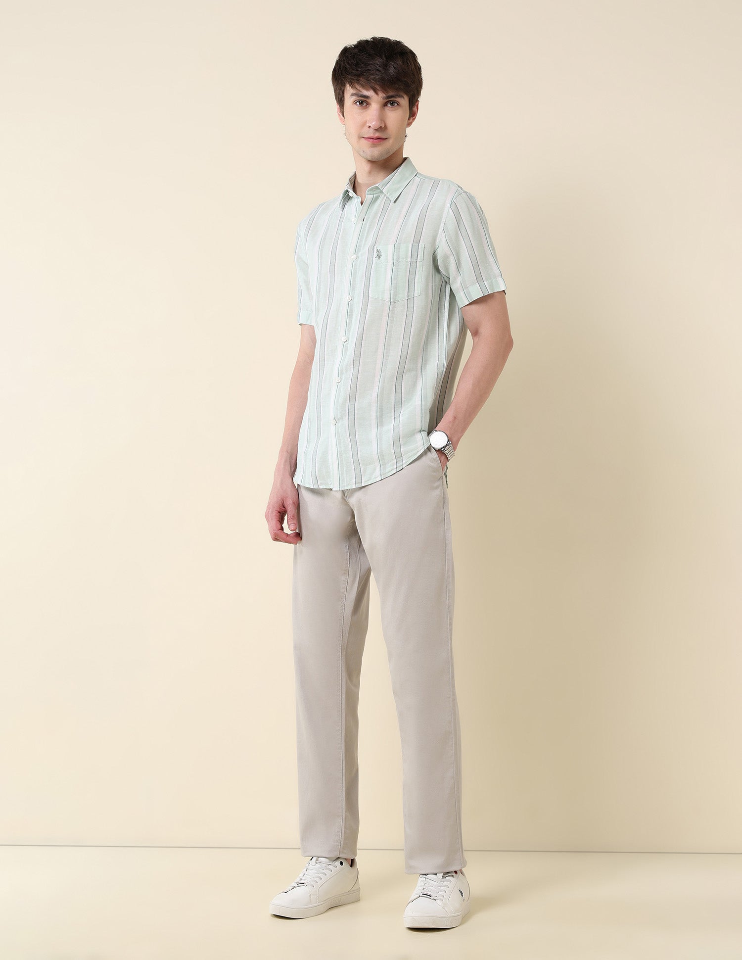 Vertical Striped Tailored Fit Shirt Green - U.S. Polo Assn. India | Large