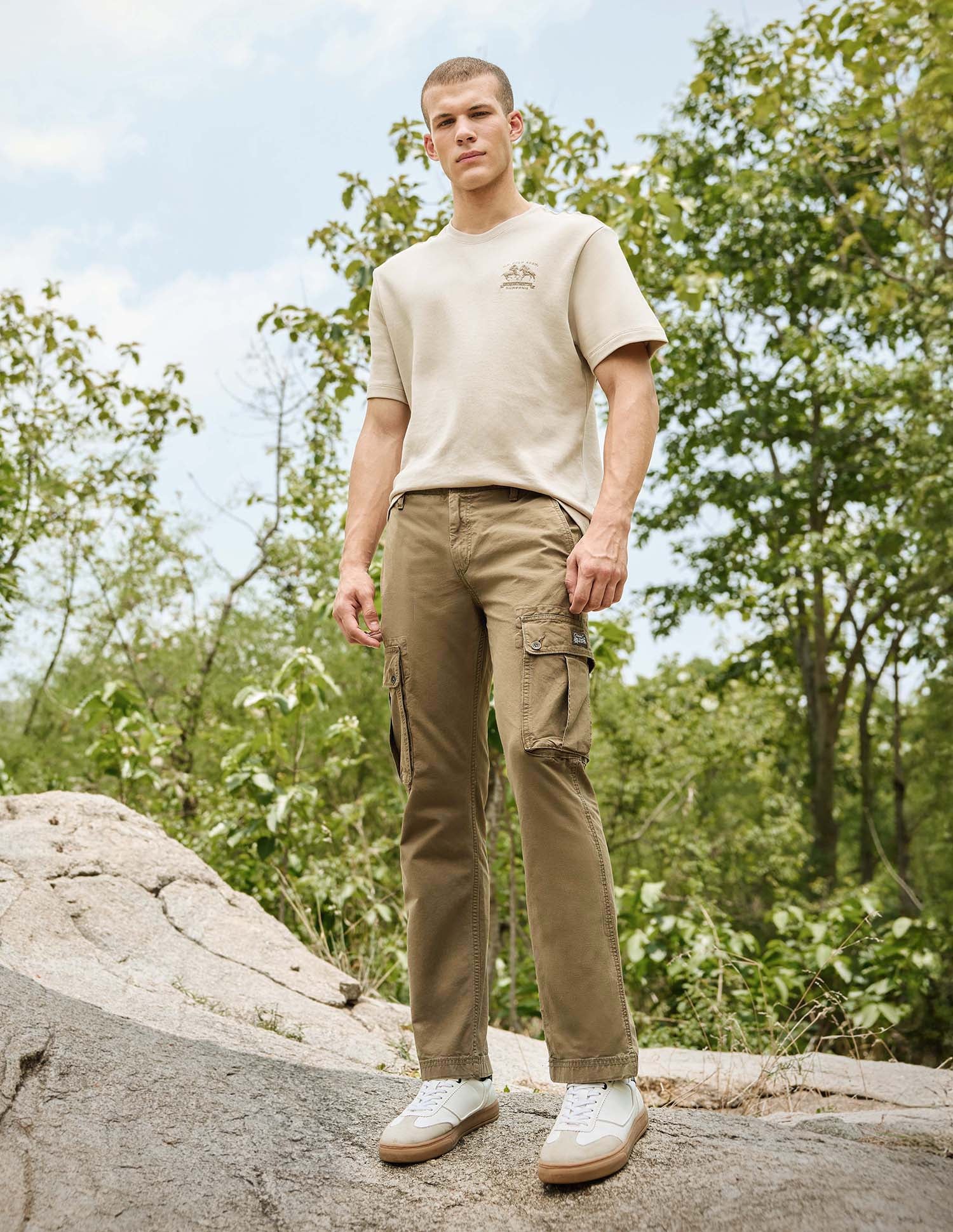 Mid Rise Straight Fit Twill Cargos Tan - U.S. Polo Assn. India | Large