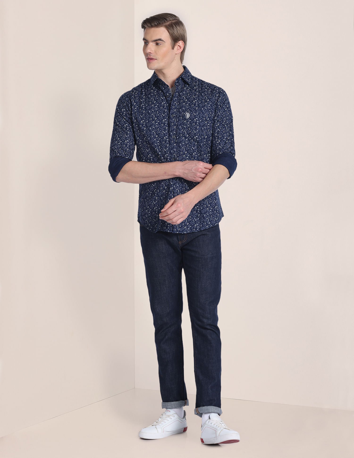 Tropical Print Dobby Shirt Navy - U.S. Polo Assn. India | Large