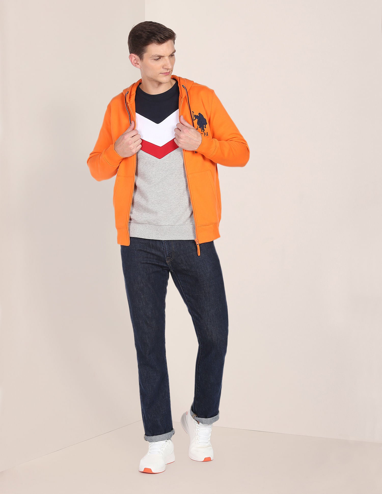 Drawstring Hood Solid Sweatshirt Orange - U.S. Polo Assn. India | Large