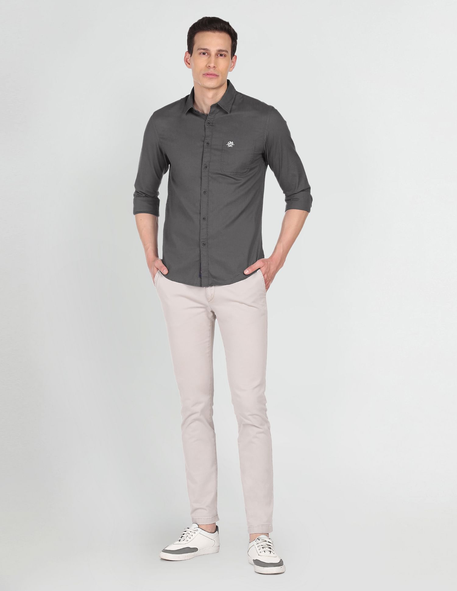 Pure Cotton Solid Casual Shirt Grey - U.S. POLO ASSN. | Large