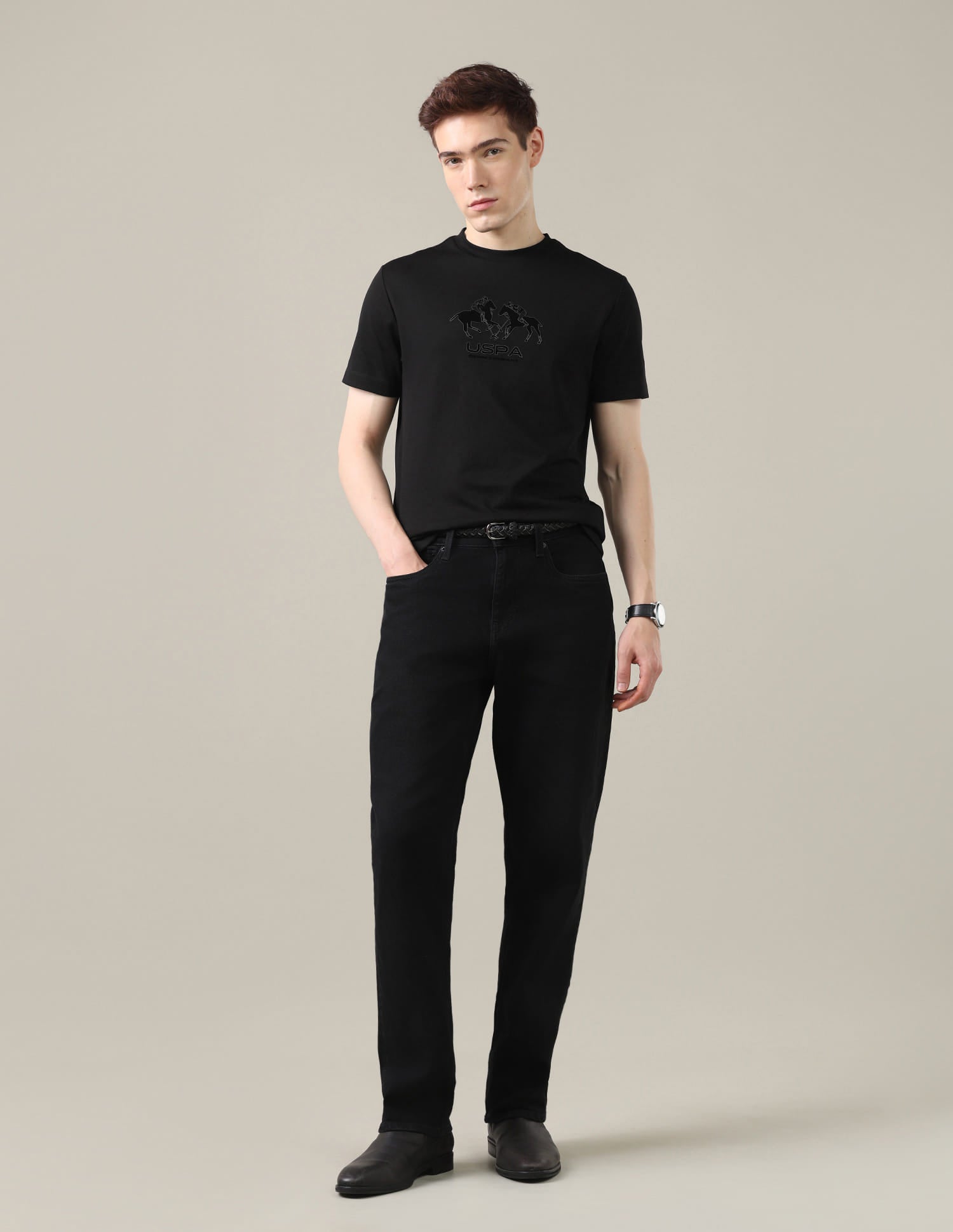 Brand Embossed Slim Fit T-Shirt Black - U.S. Polo Assn. India | Large
