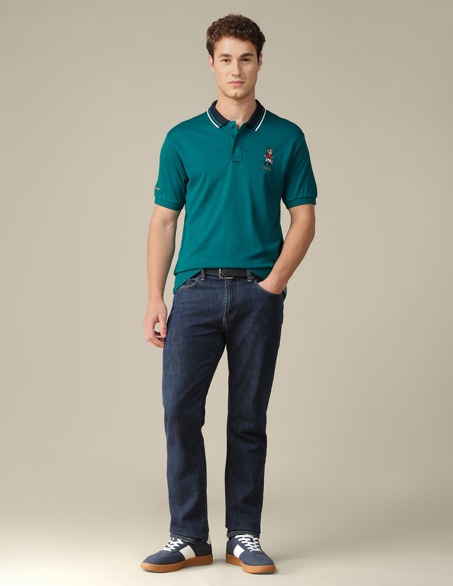 Solid Regular Fit Polo Shirt Teal - U.S. Polo Assn. India | Large