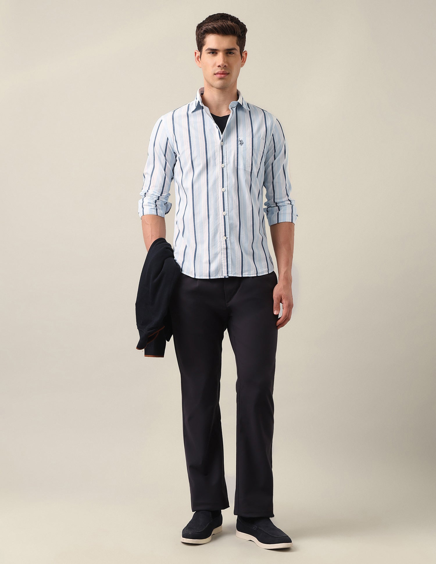 Tailored Fit Vertical Striped Shirt Light Blue - U.S. Polo Assn. India | Large