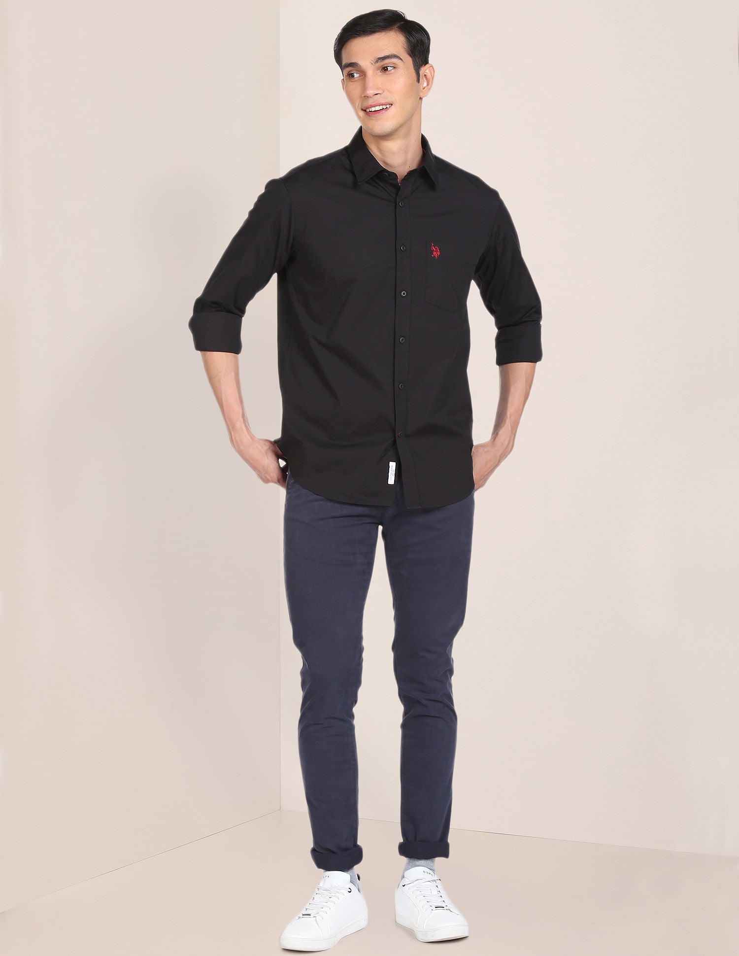 Men Black Slim Fit Solid Casual Shirt Black - U.S. POLO ASSN. | Large