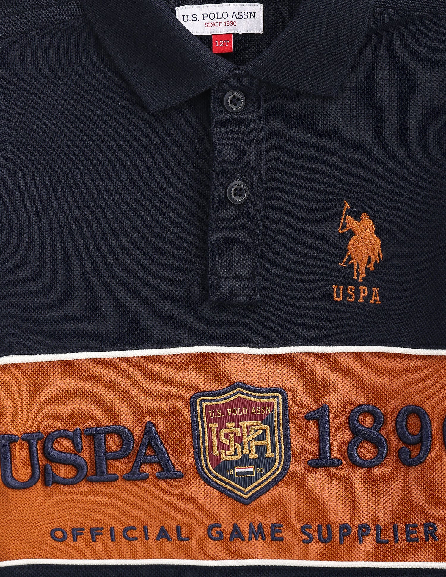 Boys Embroidered Polo Shirt Navy and Brown - U.S. POLO ASSN. | Large