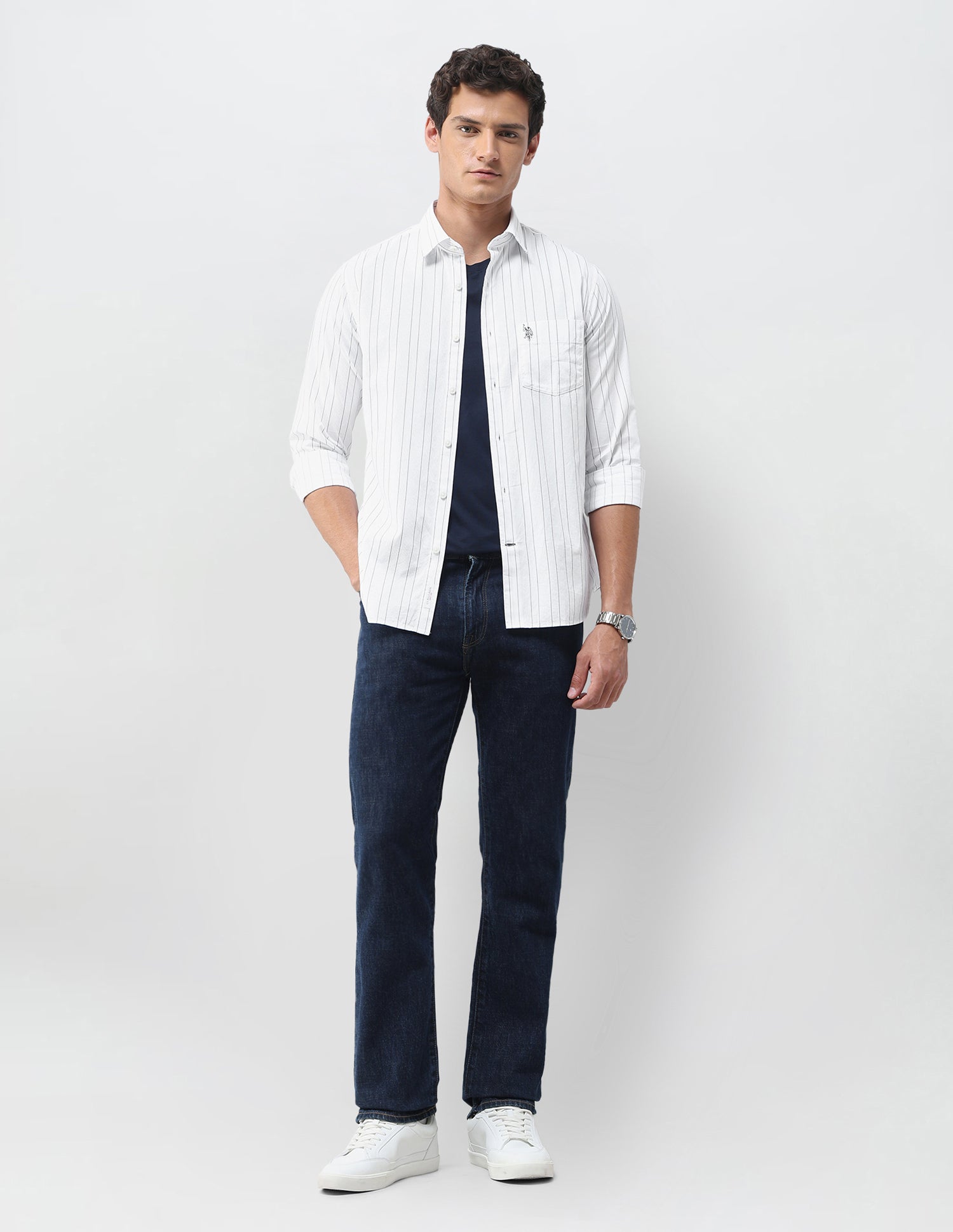 Vertical Striped Regular Fit Shirt White - U.S. Polo Assn. India | Large