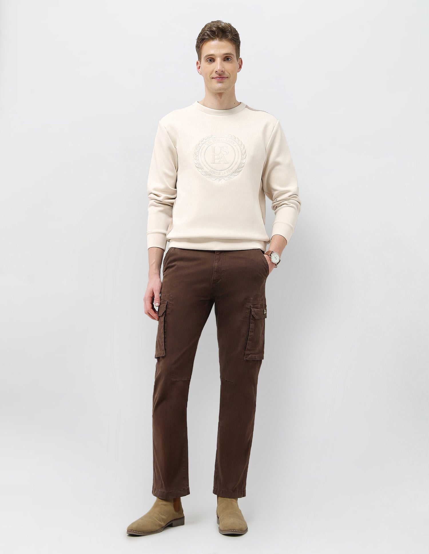 Brand Embroidered Regular Fit Sweatshirt Off White - U.S. POLO ASSN. | Large